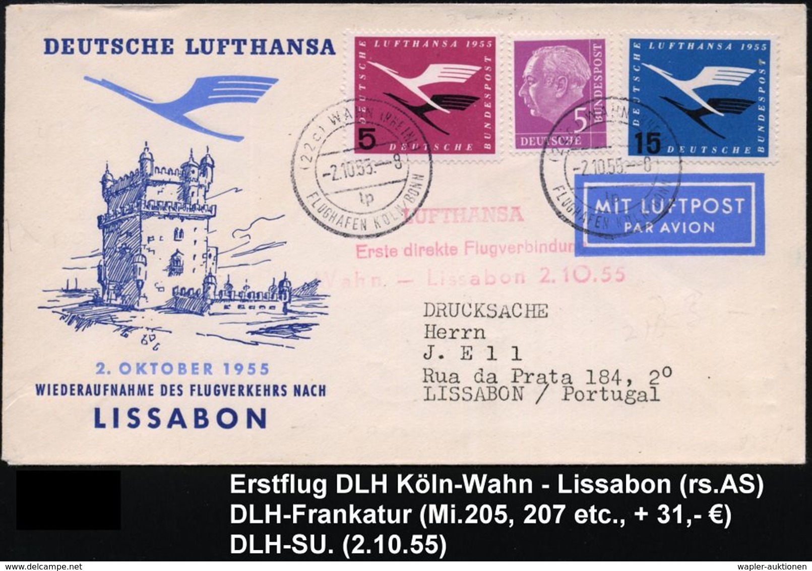 DEUTSCHE LUFTHANSA (DLH): ERSTFLÜGE / SONDERFLÜGE / REGULÄRE FLUGPOST : (22c) WAHN (RHEINL)/ Lp/ FLUGHAFEN KÖLN-BONN 195 - Other (Air)