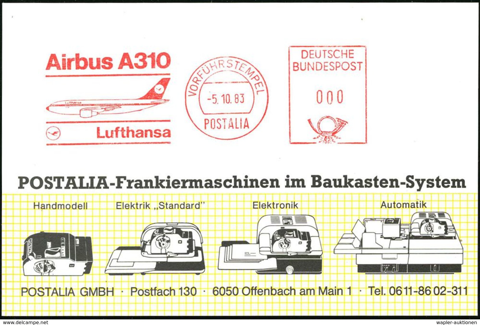 DEUTSCHE LUFTHANSA (DLH):  DOKUMENTE & BELEGE (OHNE ERSTFLÜGE) : B.R.D. 1983 (5.10.) AFS: VORFÜHRSTEMPEL/POSTALIA/Airbus - Altri (Aria)