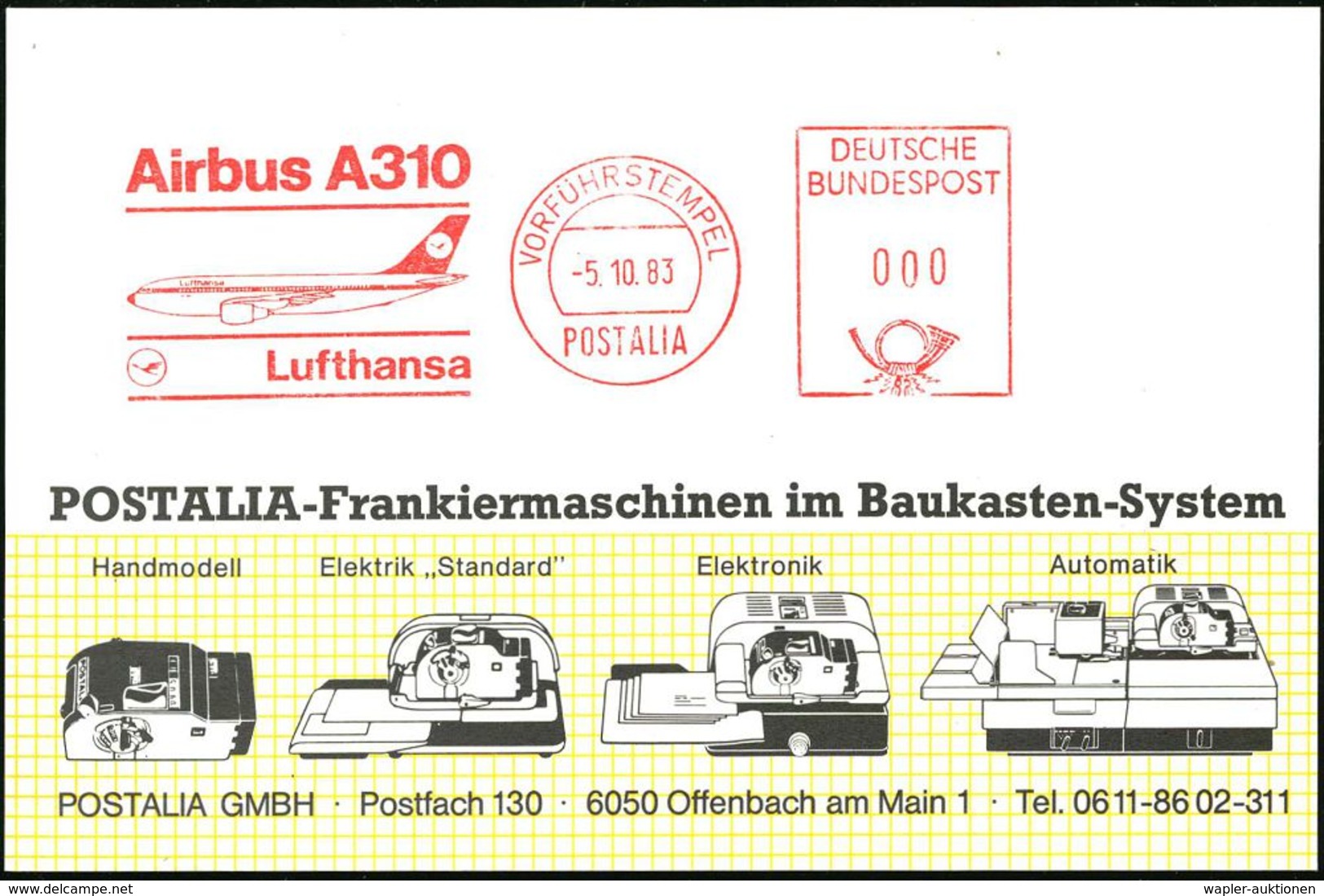 DEUTSCHE LUFTHANSA (DLH):  DOKUMENTE & BELEGE (OHNE ERSTFLÜGE) : B.R.D. 1983 (5.10.) AFS: VORFÜHRSTEMPEL/POSTALIA/Airbus - Autres (Air)