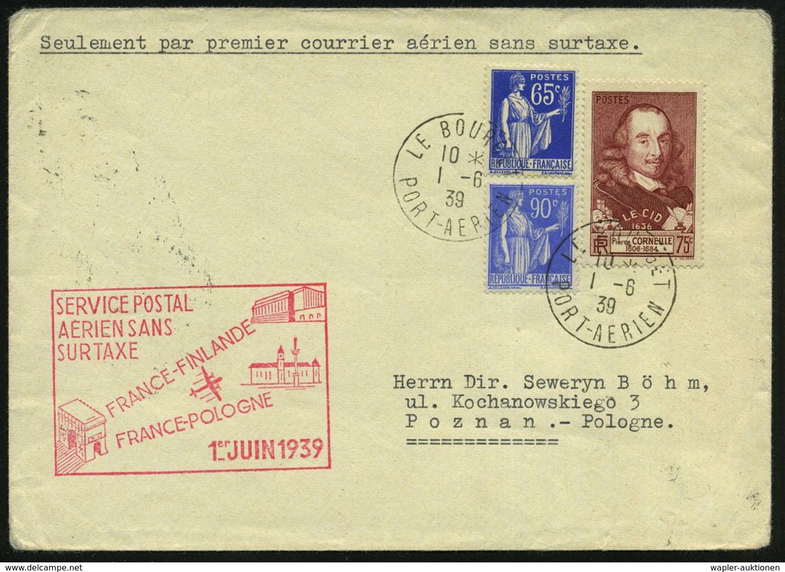 ERSTFLÜGE EUROPA (OHNE DEUTSCHLAND) : FRANKREICH 1939 (1.6.) Erstflug-Bf.: Paris - Warschau Ohne Luftpostzuschlag, , 2x  - Autres (Air)