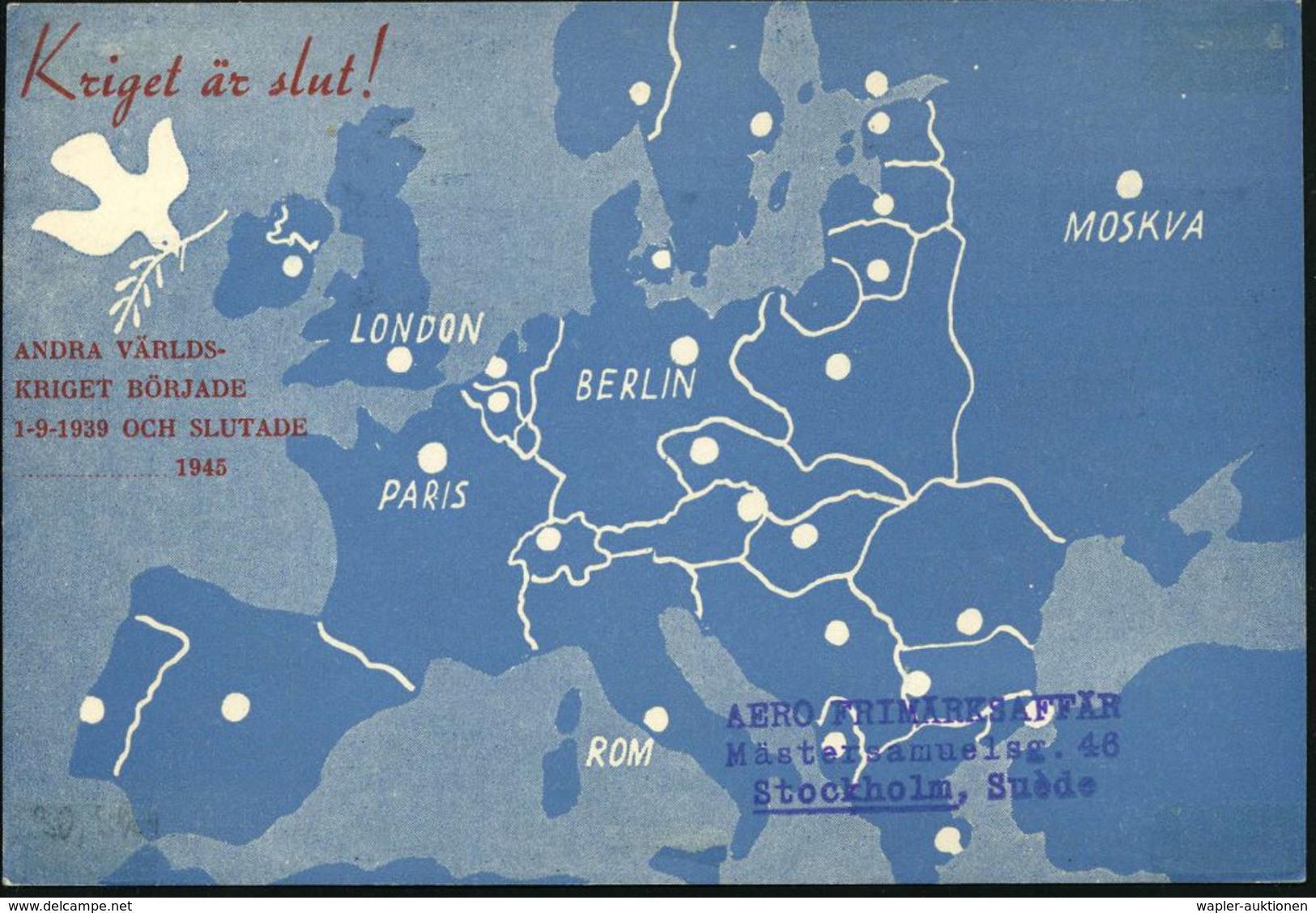 ERSTFLÜGE EUROPA (OHNE DEUTSCHLAND) : SCHWEDEN 1945 (17.5.) Erstflug-Sonder-Kt. "Der Krieg Ist Aus!": 1. Friedensflug St - Other (Air)