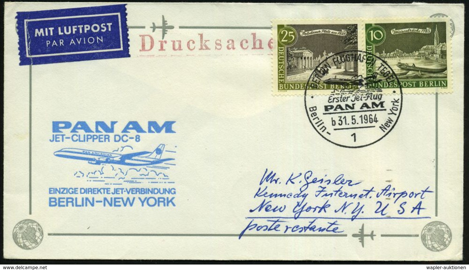 TRANSATLANTIK-ERSTFLÜGE (OHNE KATAPULTPOST) : 1 BERLIN FLUGHAFEN TEGEL/ Erster Jet-Flug/ PAN AM/ Berlin-New York/ B 1964 - Other (Air)