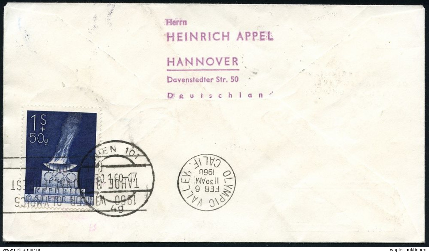 TRANSATLANTIK-ERSTFLÜGE (OHNE KATAPULTPOST) : ÖSTERREICH 1960 (2.2.) 1 S. + 50 G. Olympiade, Reine MeF: 5 Stück, 4er-Blo - Other (Air)