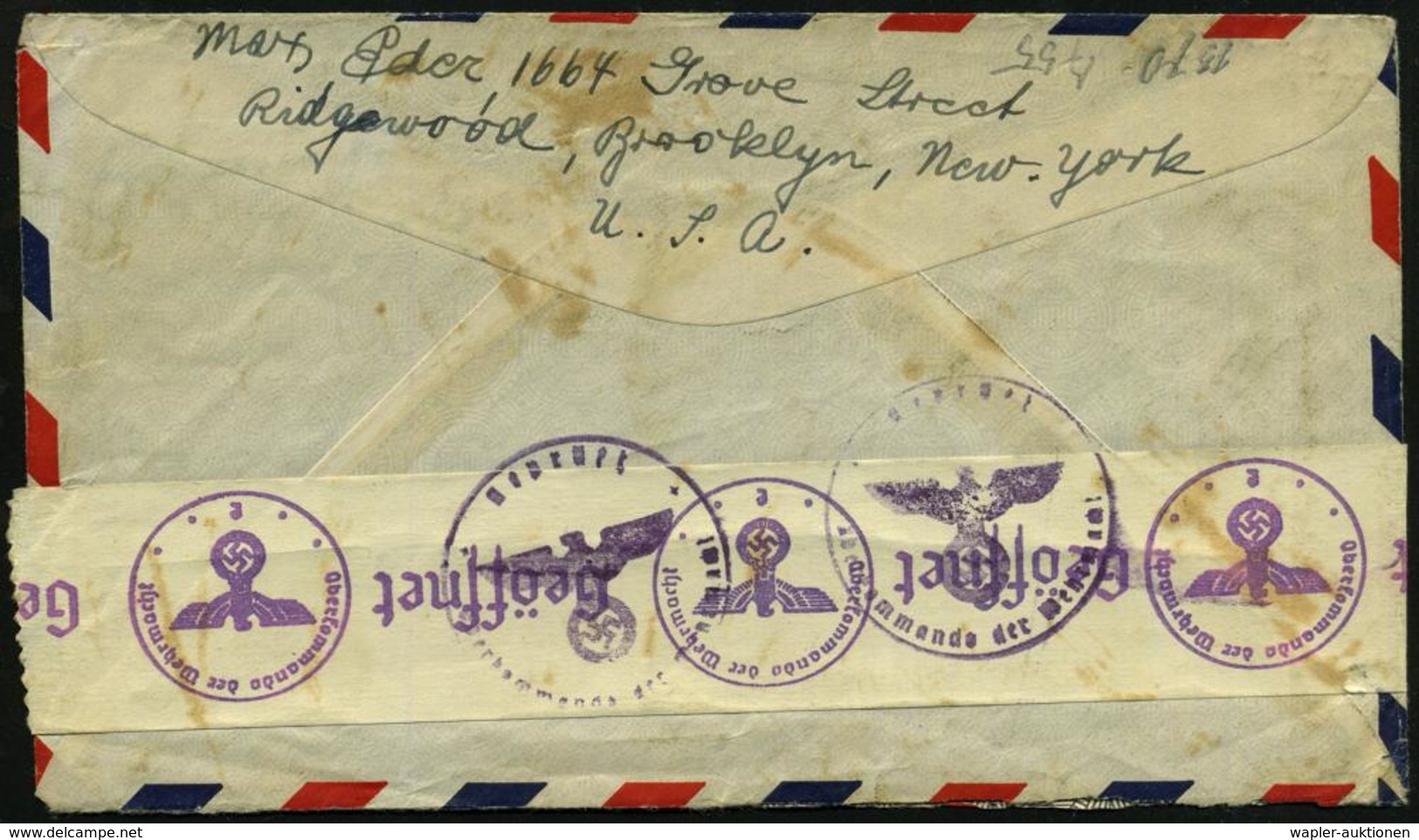 REGULÄRE TRANSATLANTIK-LUFTPOST (OHNE KATAPULTPOST) : U.S.A. 1940 (9.5.) Flp. 30 C. "Transatlantik", EF (1K: BROOKLYN) + - Autres (Air)