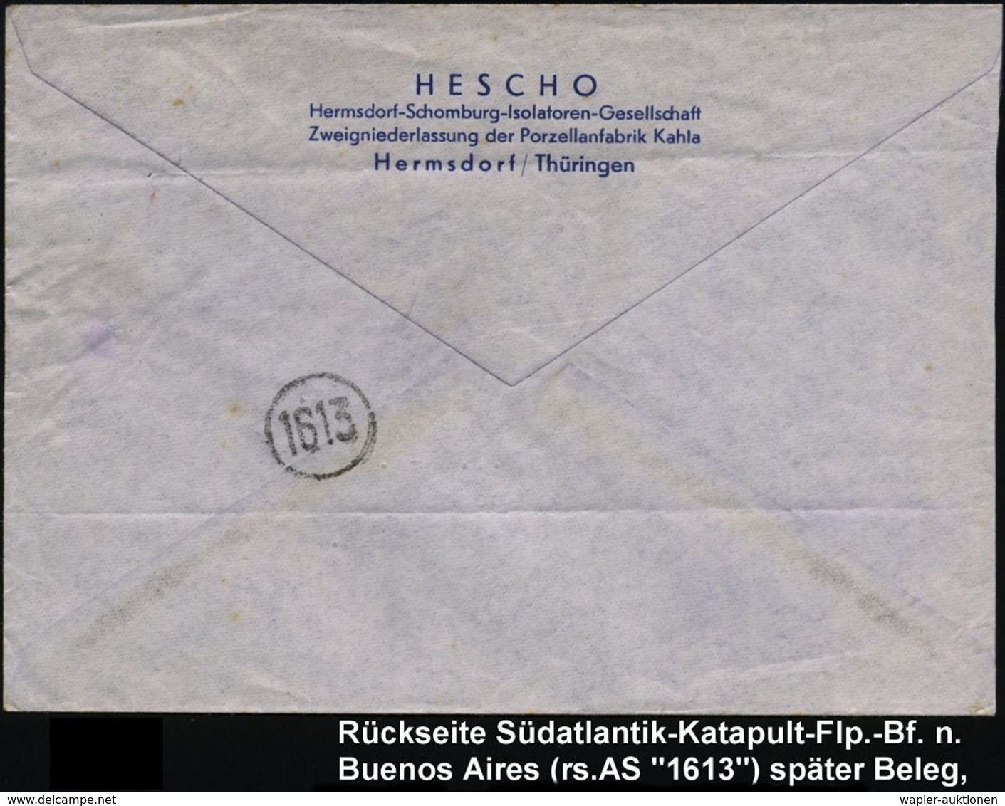 FLUG- & KATAPULTPOST SÜDAMERIKA : HERMSDORF/ (THÜR)/ HESCHO 1939 (27.7.) AFS 325 Pf. + HWSt.: HERMSDORF (THÜR)/..Elektro - Other (Air)