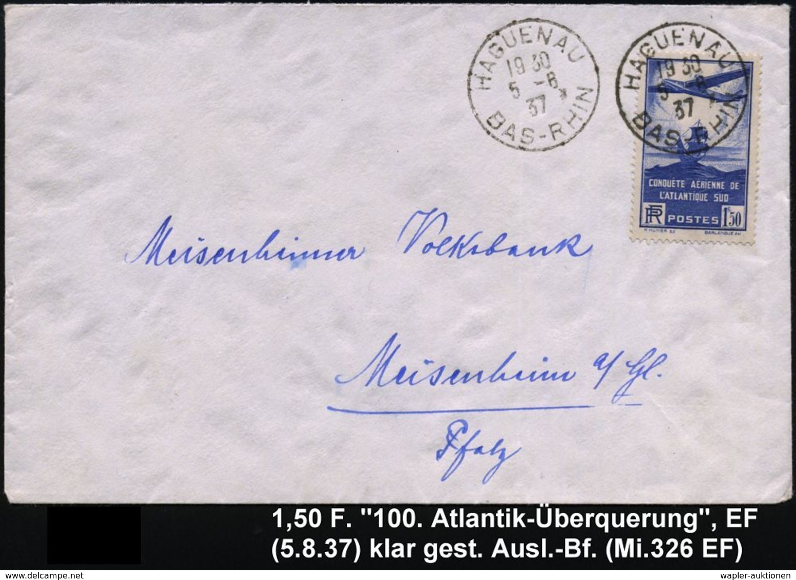 FLUG- & KATAPULTPOST SÜDAMERIKA : FRANKREICH 1937 (5.8.) 1,50 F. "100. Französ. Transatlantik-Postflug", EF (= Flugzeug  - Other (Air)