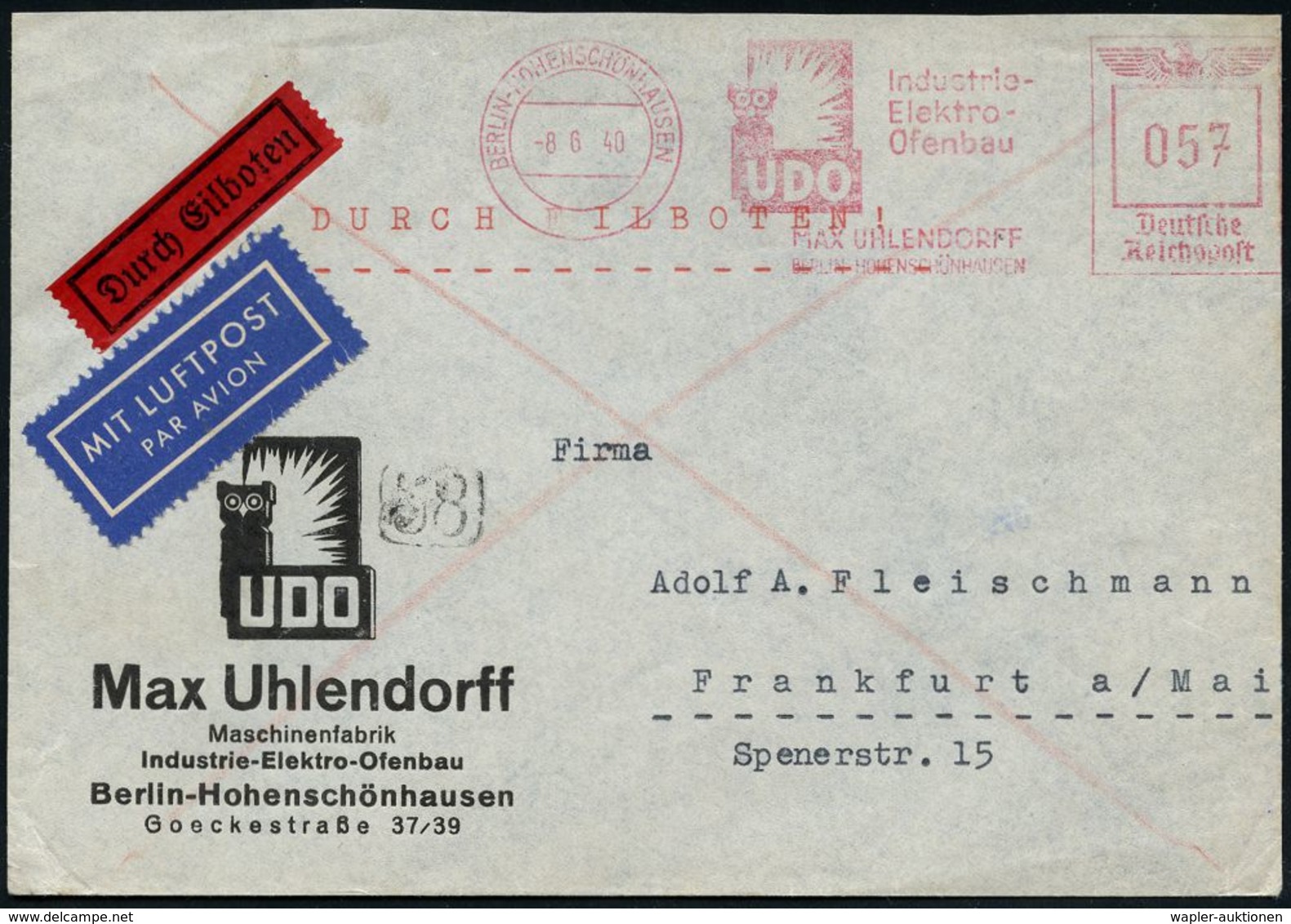 FLUGBEDARFSPOST / REGULÄRE LUFTPOST / FRANKATUREN / PORTOSTUFEN : BERLIN-HOHENSCHÖNHAUSEN/ UDO/ Industrie-/ Elektro-/ Of - Autres (Air)