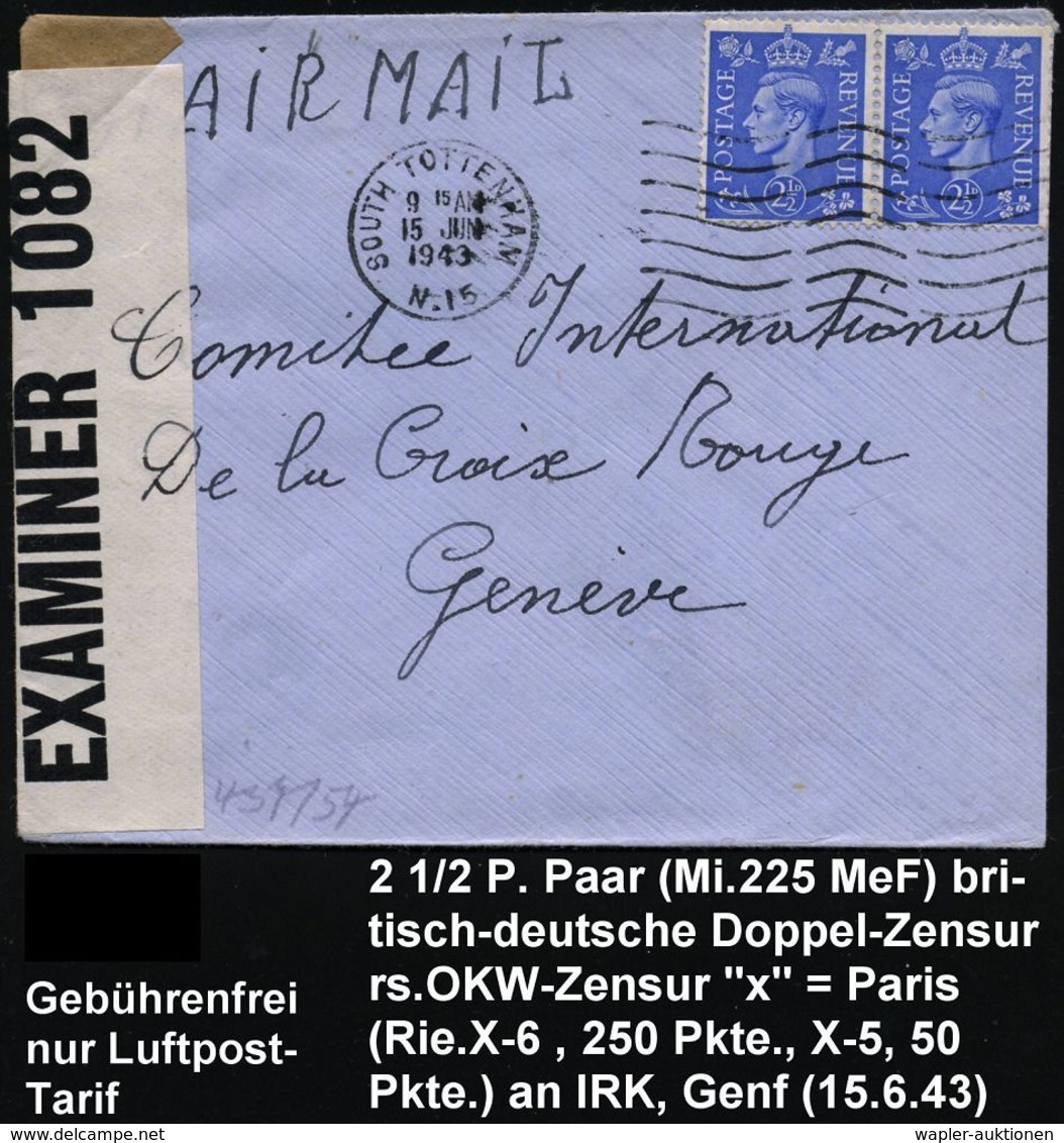 FLUGBEDARFSPOST / REGULÄRE LUFTPOST / FRANKATUREN / PORTOSTUFEN : GROSSBRITANNIEN 1943 (15.6.) MaWellenSt.: SOUTH TOTTEN - Autres (Air)