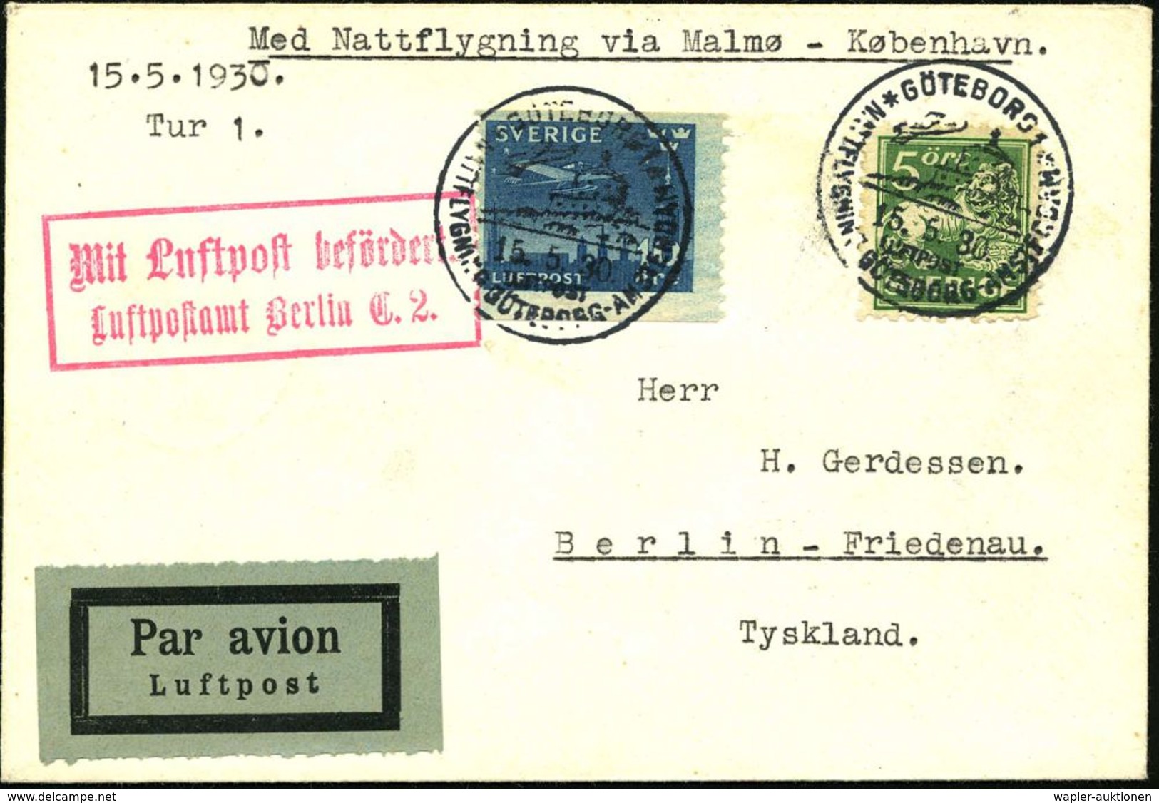 DEUTSCHE FLUGBESTÄTIGUNGSSTEMPEL : Berlin C.2. 1930 (15.5.) Roter Ra.2: MLb/Luftpostamt Berlin C.2. (Mi.F 9-06, + 10.-EU - Autres (Air)