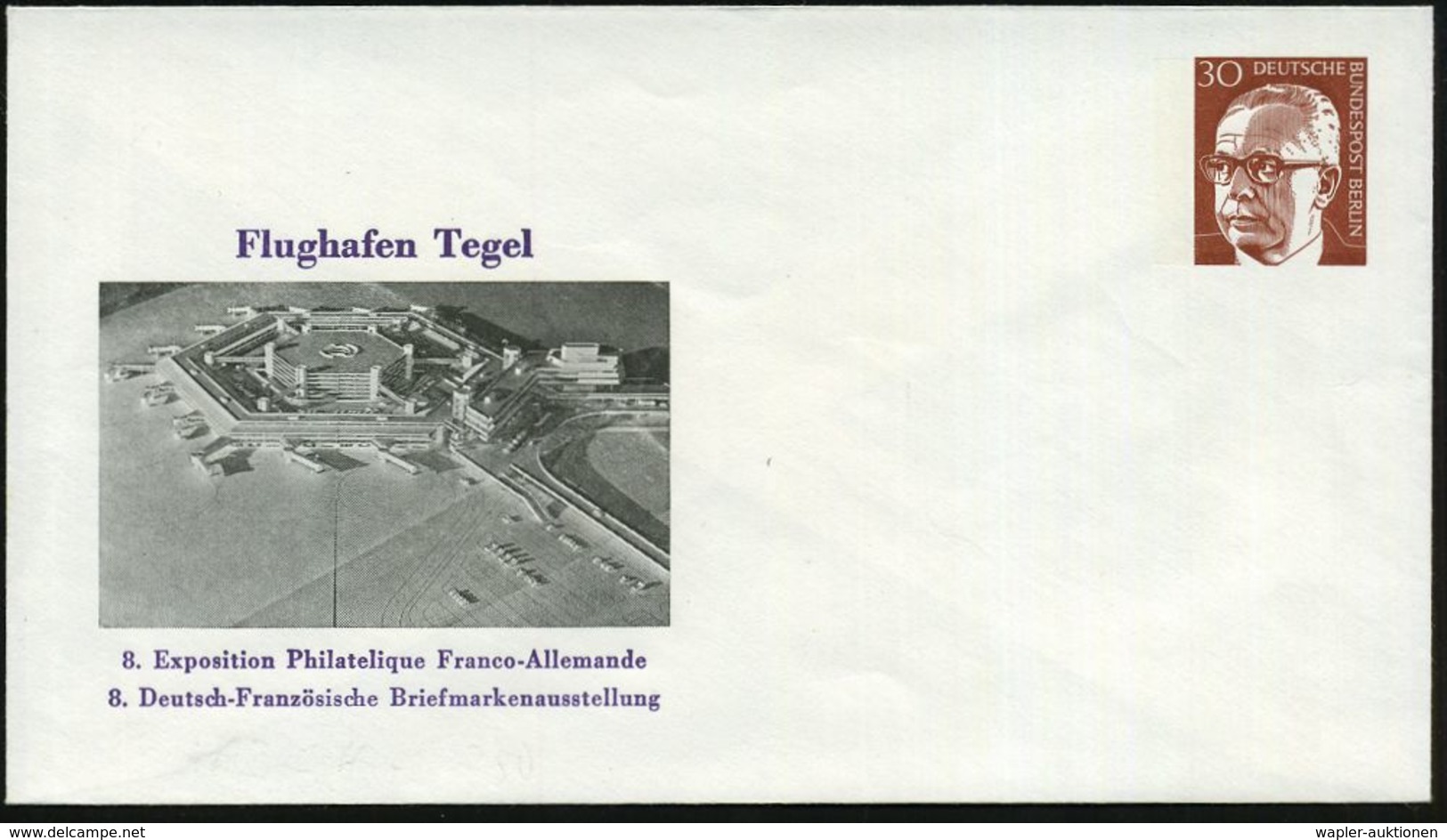 FLUGHAFEN / FLUGHAFEN-POSTÄMTER : Berlin-Tegel 1974 PU 30 Pf. Heinemann, Rot: Flughafen Tegel.. = Architektur-Modell Ter - Altri (Aria)