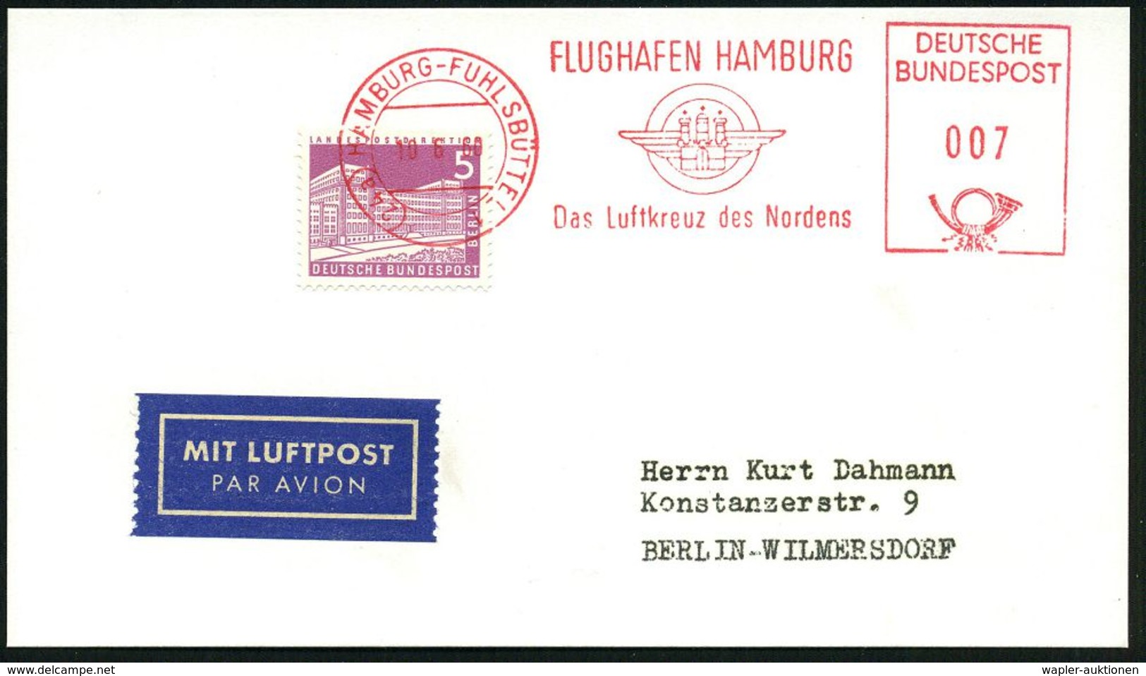 FLUGHAFEN / FLUGHAFEN-POSTÄMTER : (24a) HAMBURG-FUHLSBÜTTEL 1/ FLUGHAFEN HAMBURG/ Das Luftkreuz Des Nordens 1960 (10.6.) - Autres (Air)