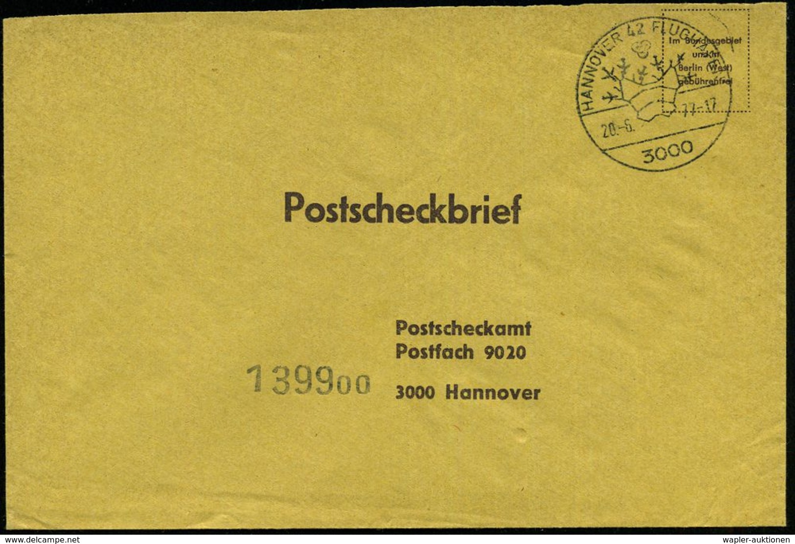 FLUGHAFEN / FLUGHAFEN-POSTÄMTER : 3000 HANNOVER 42 FLUGHAFEN 1977 (20.6.) HWSt = Terminal (mit Flugzeugen) Auf Portofrei - Autres (Air)