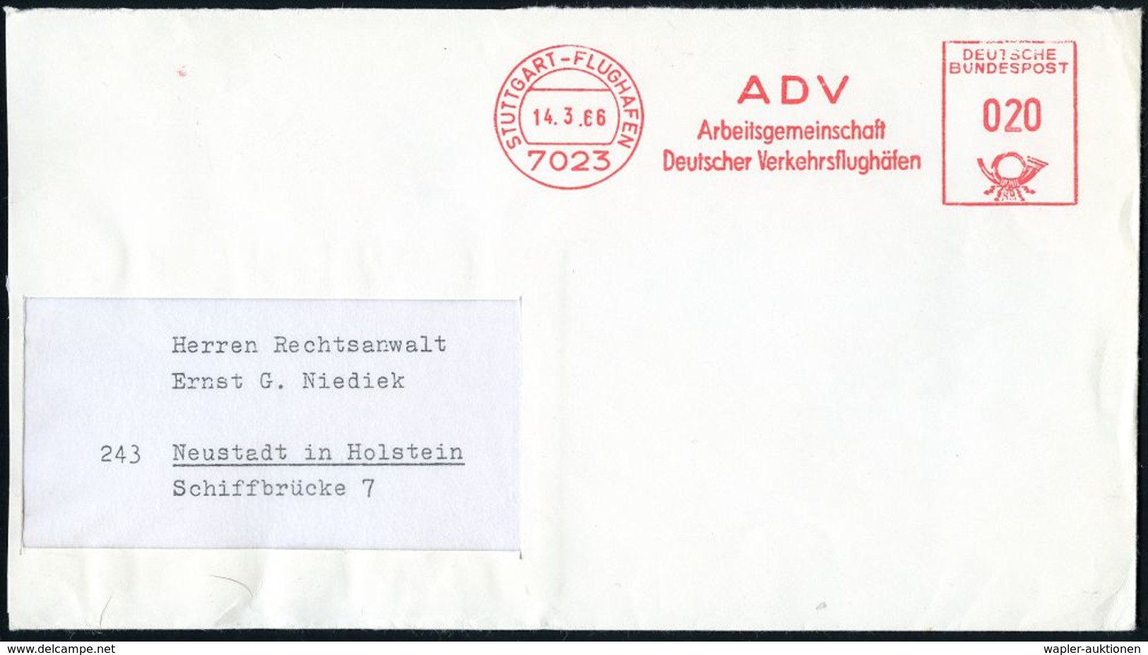 FLUGHAFEN / FLUGHAFEN-POSTÄMTER : 7023 STUTTGART-FLUGHAFEN/ ADV/ Arbeitsgemeinschaft/ Deutscher Flughäfen 1966 (14.3.) A - Other (Air)