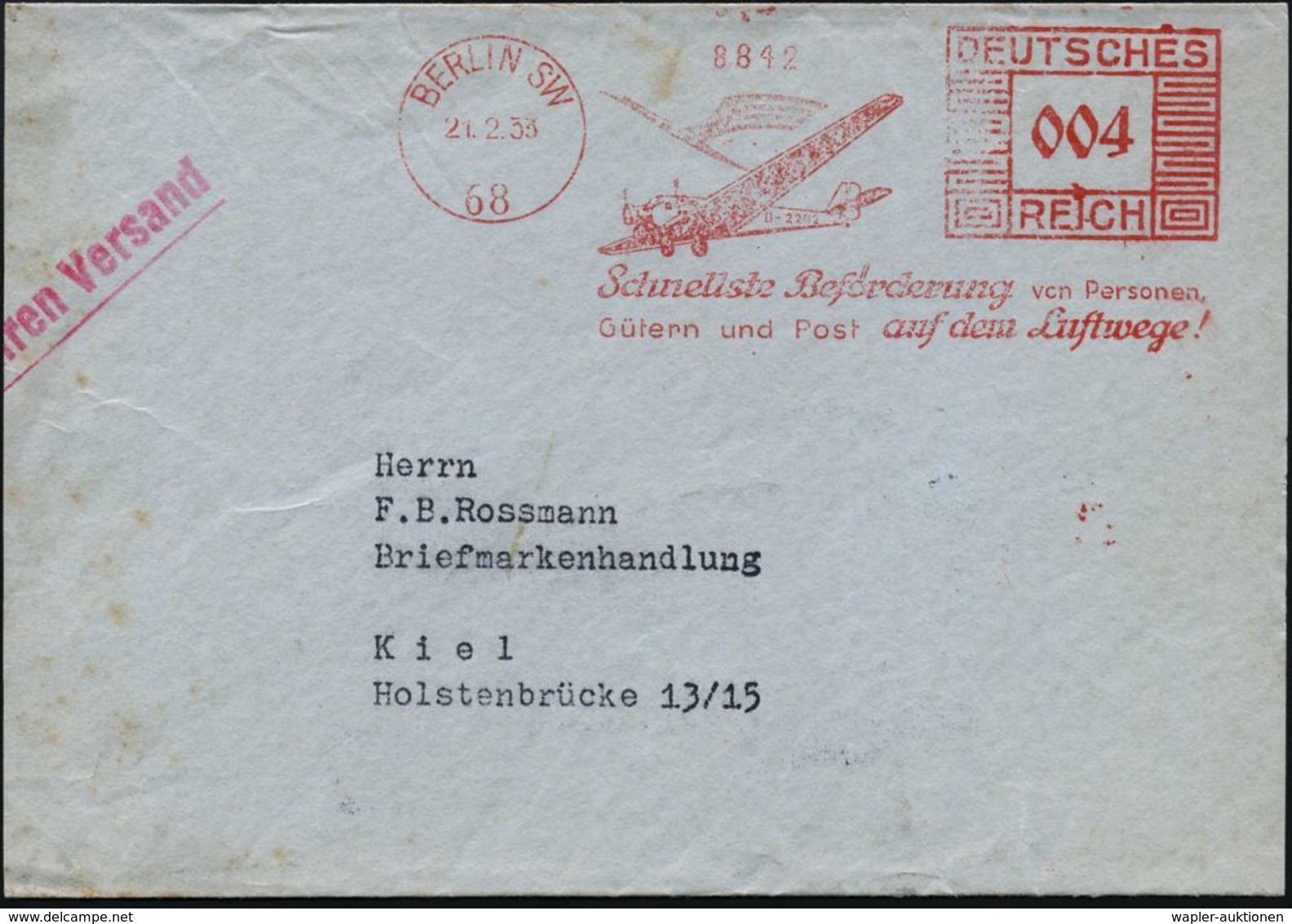 HUGO JUNKERS / JUNKERS-FLUGZEUGE : BERLIN SW/ 68/ Schnellste Beförderung V.Personen,/ Gütern U.Post Auf D.Luftwege! 1933 - Avions