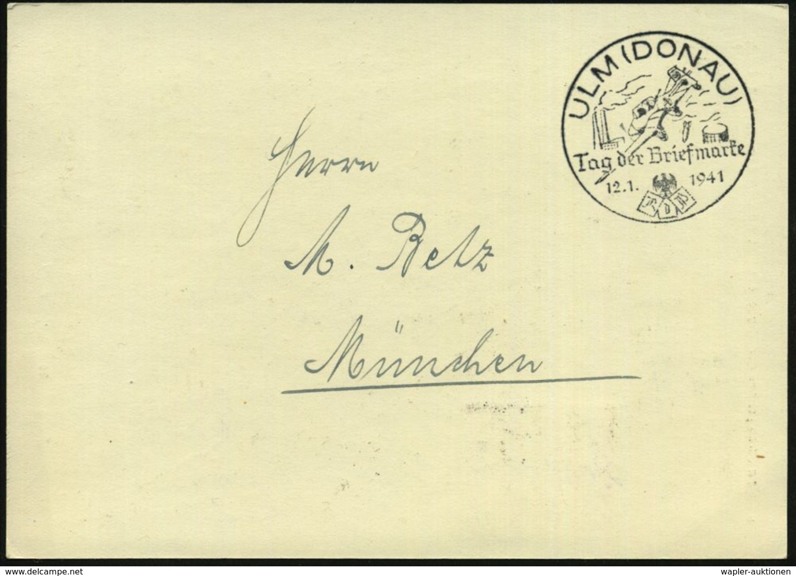 HUGO JUNKERS / JUNKERS-FLUGZEUGE : ULM (DONAU)/ Tag Der Briefmarke 1941 (12.1.) 2 Verschiedene SSt = Junkers Ju 87 "Stuk - Avions