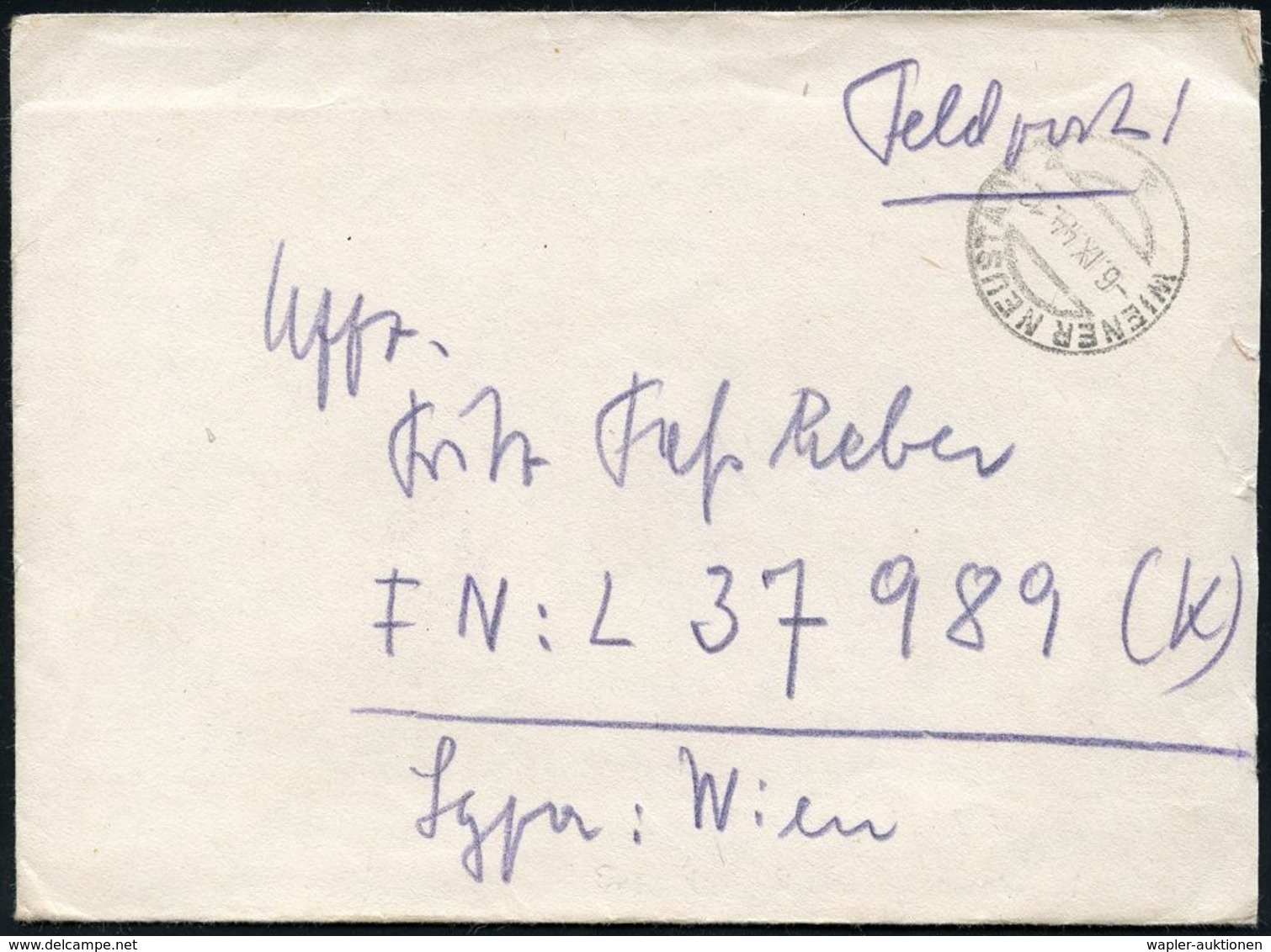 HUGO JUNKERS / JUNKERS-FLUGZEUGE : WIENER NEUSTADT 1944 (6.IX.) Ehem. österreich. 1K-Brücke Auf Feldpost-Bf. An Fp.-Nr.  - Avions