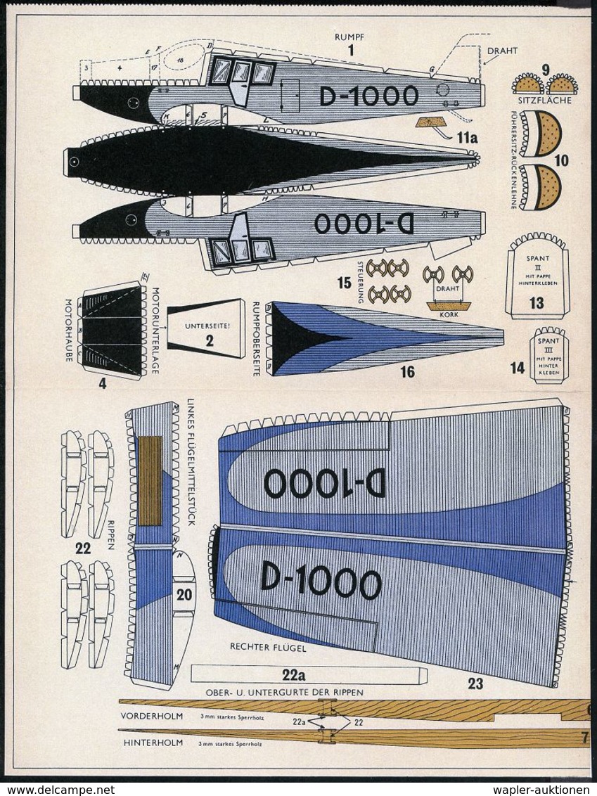 HUGO JUNKERS / JUNKERS-FLUGZEUGE : DEUTSCHES REICH 1928 (ca.) Orig. Großformatiger Bastelbogen Der Zigaretten-Firma "Gar - Flugzeuge