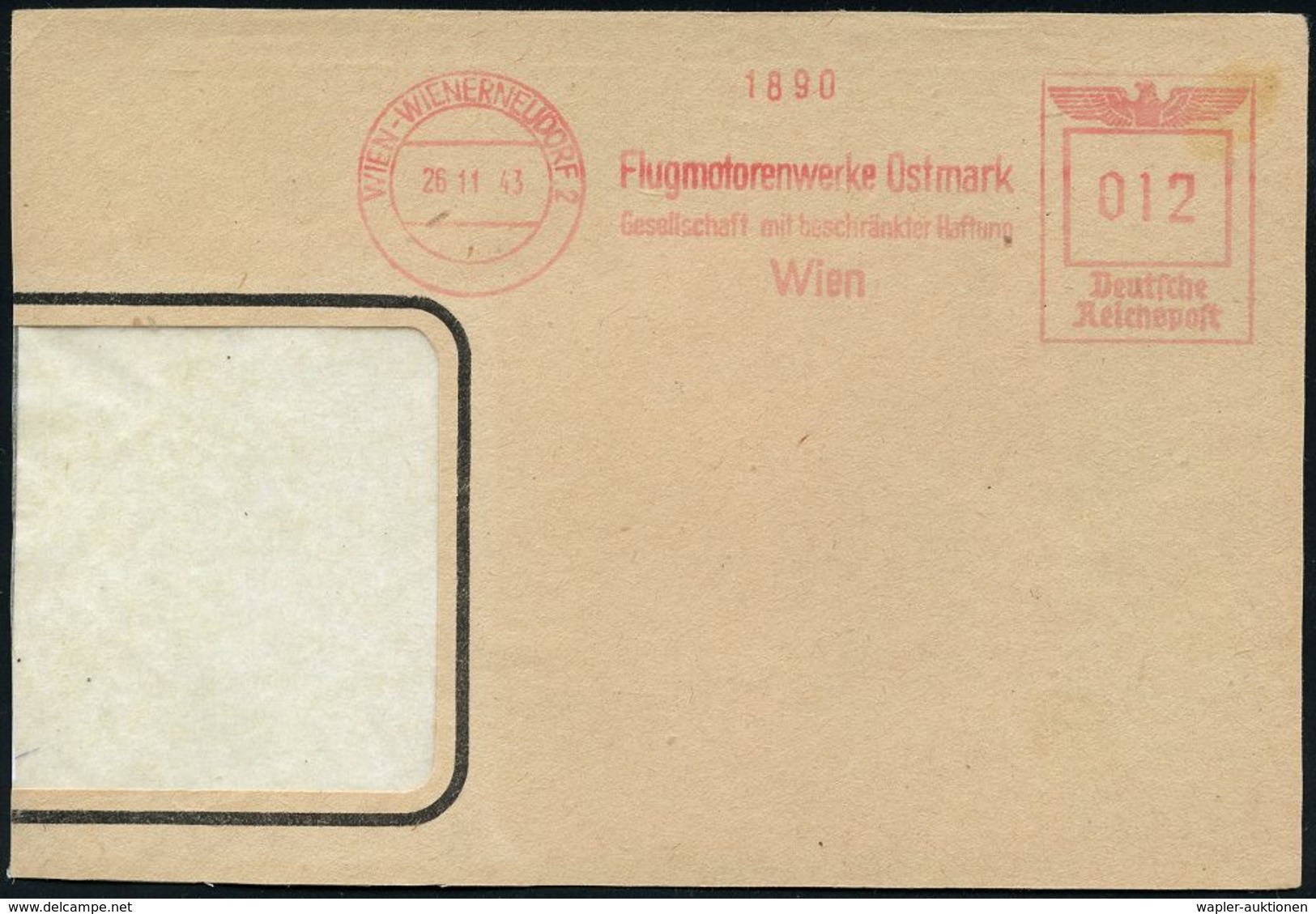 MILITÄRFLUGWESEN / MILITÄRFLUGZEUGE : WIEN-WEINERNEUDORF/ Flugmotorenwerk Ostmark/ GmbH.. 1943 (26.11.) Sehr Seltener AF - Flugzeuge