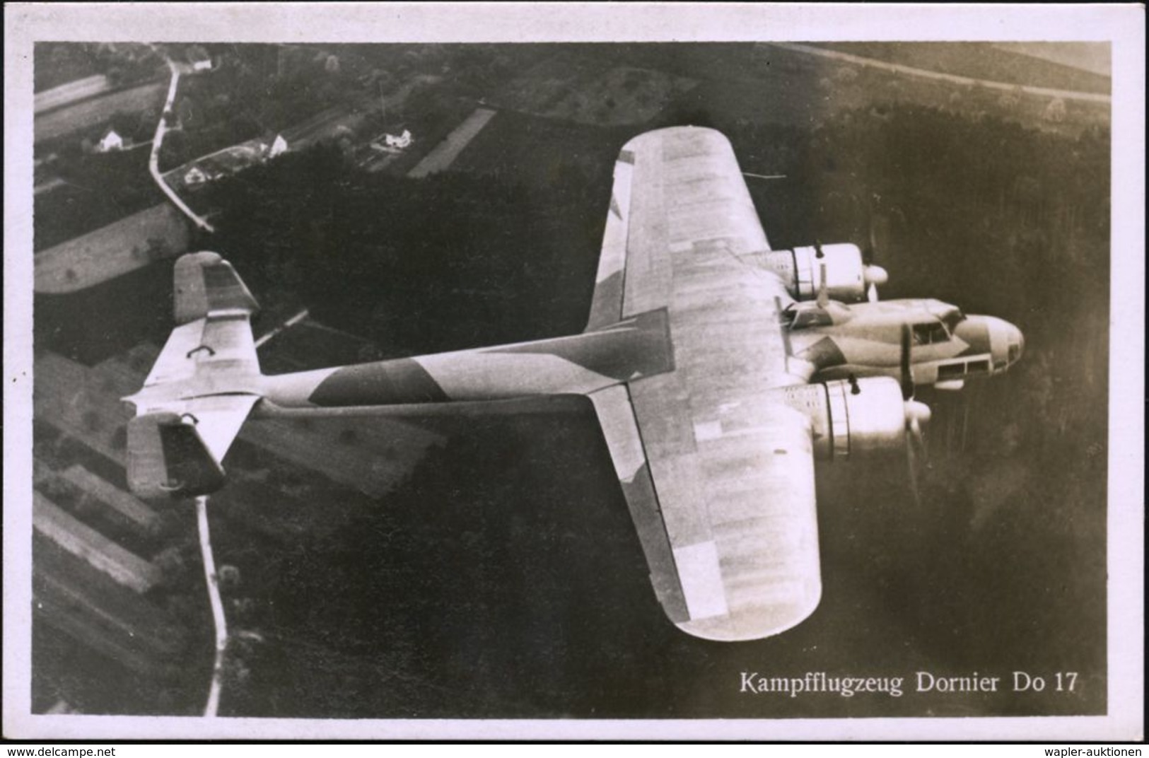 MILITÄRFLUGWESEN / MILITÄRFLUGZEUGE : DEUTSCHES REICH 1939 (ca.) S/w.-Foto-Ak.:  Dornier  Bomber Do 17, Werksfoto Dornie - Flugzeuge