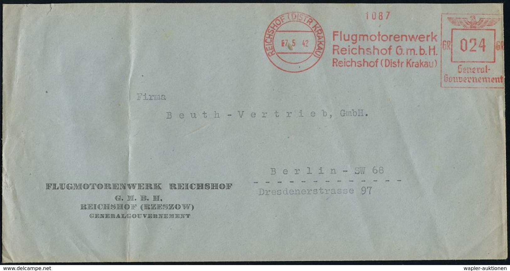 MILITÄRFLUGWESEN / MILITÄRFLUGZEUGE : GENERALGOUVERNEMENT 1942 (7.5.) Sehr Seltener AFS Francotyp "General-Gouvernement" - Aerei