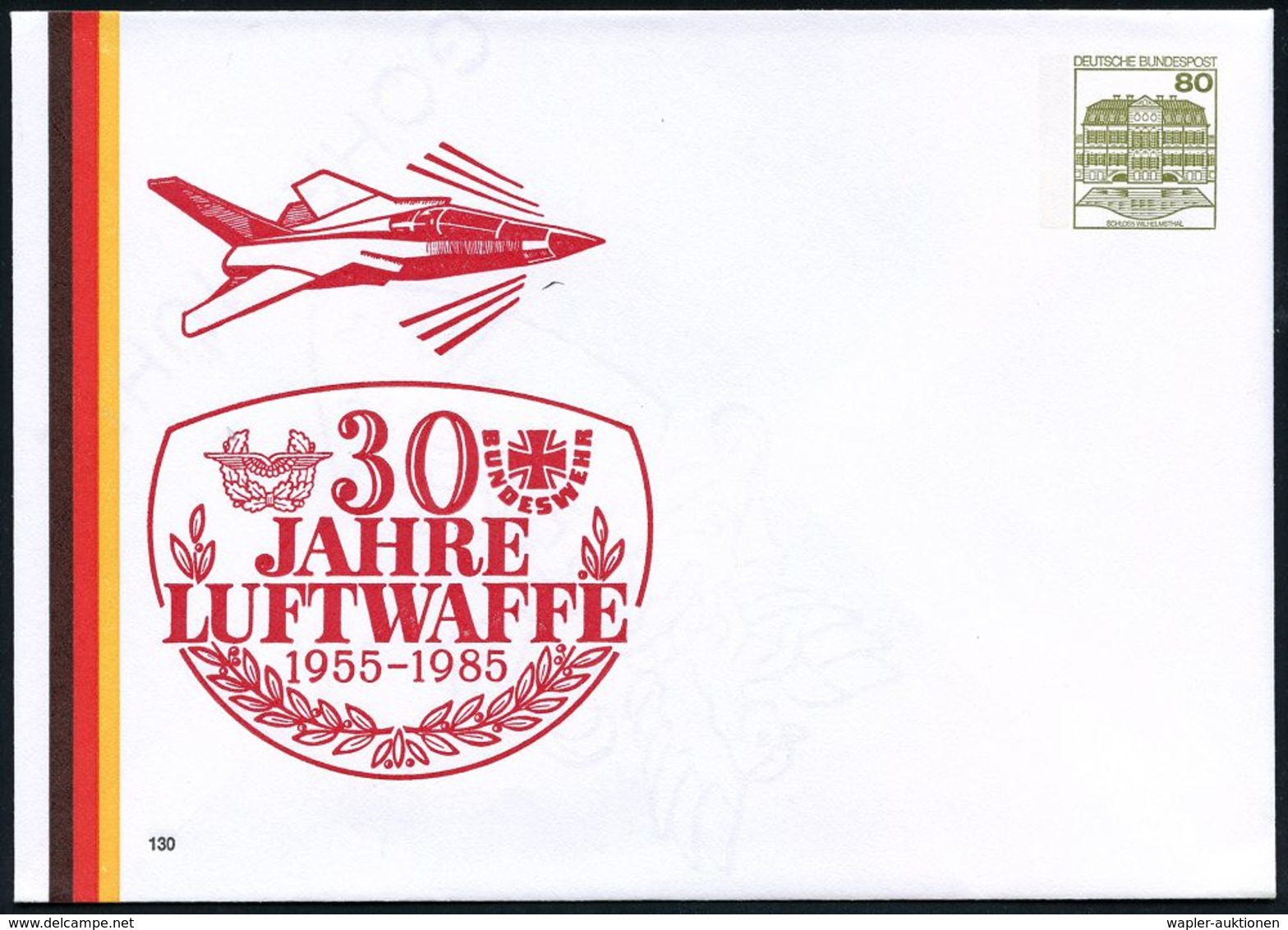 MILITÄRFLUGWESEN / MILITÄRFLUGZEUGE : B.R.D. 1985 PU 80 Pf. Burgen, Oliv: 30 JAHRE LUFTWAFFE, 1955 - 1985 = Alpha-Jet (u - Aerei