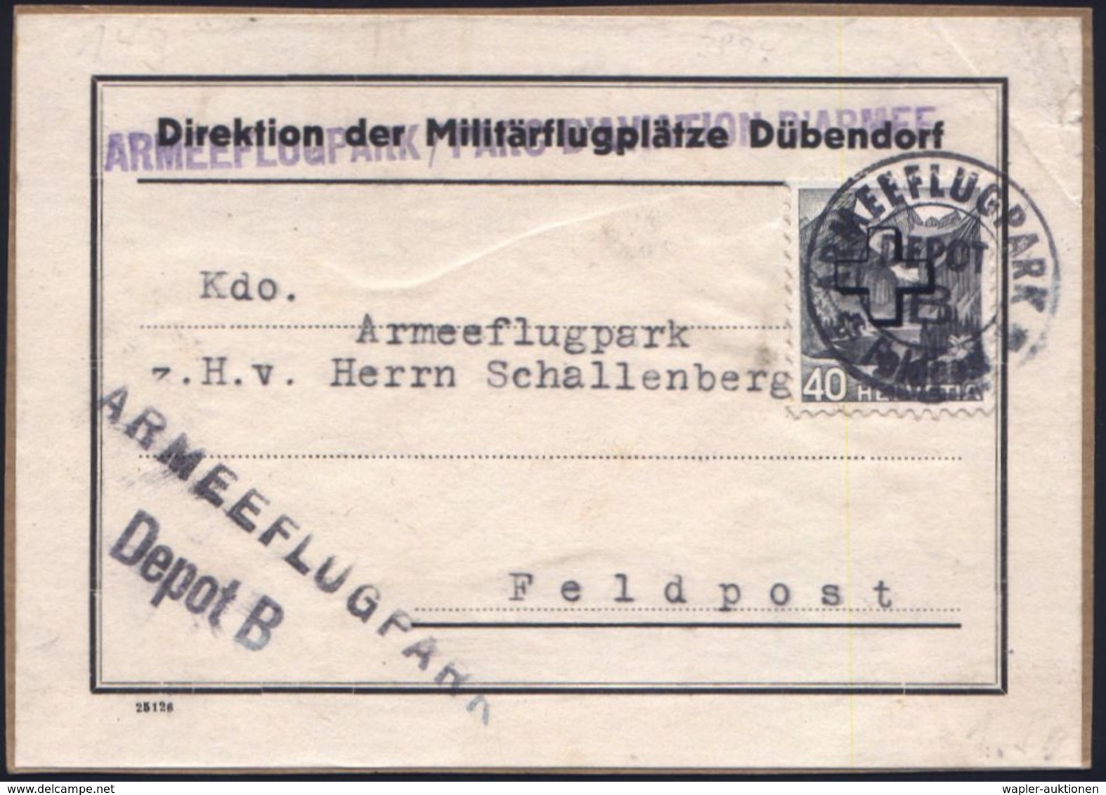 MILITÄRFLUGWESEN / MILITÄRFLUGZEUGE : SCHWEIZ 1939 (ca.) Päckchen-Aufkleber: Direktion D.Militräflugplätze Dübendorf , E - Airplanes