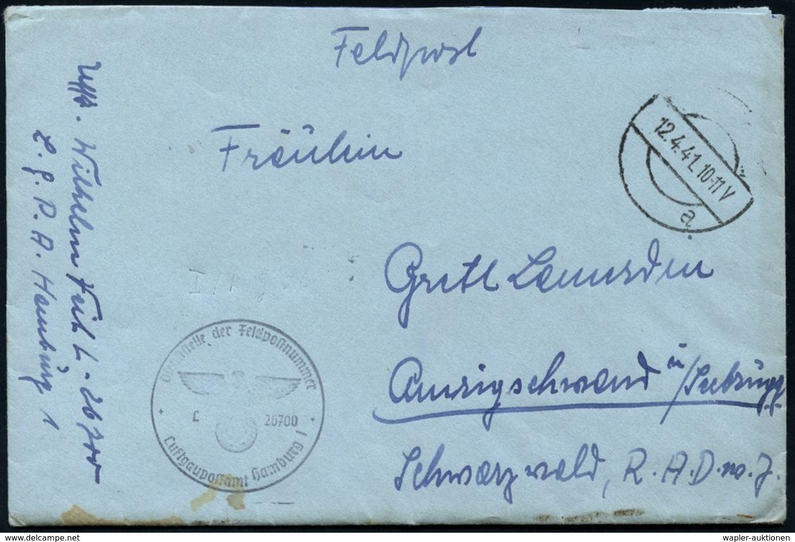 LUFTWAFFE 1939-45 / LUFTFELDPOST II.WK : DEUTSCHES REICH 1941 (Apr./Dez.) 4 Verschiedene Briefstempel: L 26700, 1x Aptie - Avions