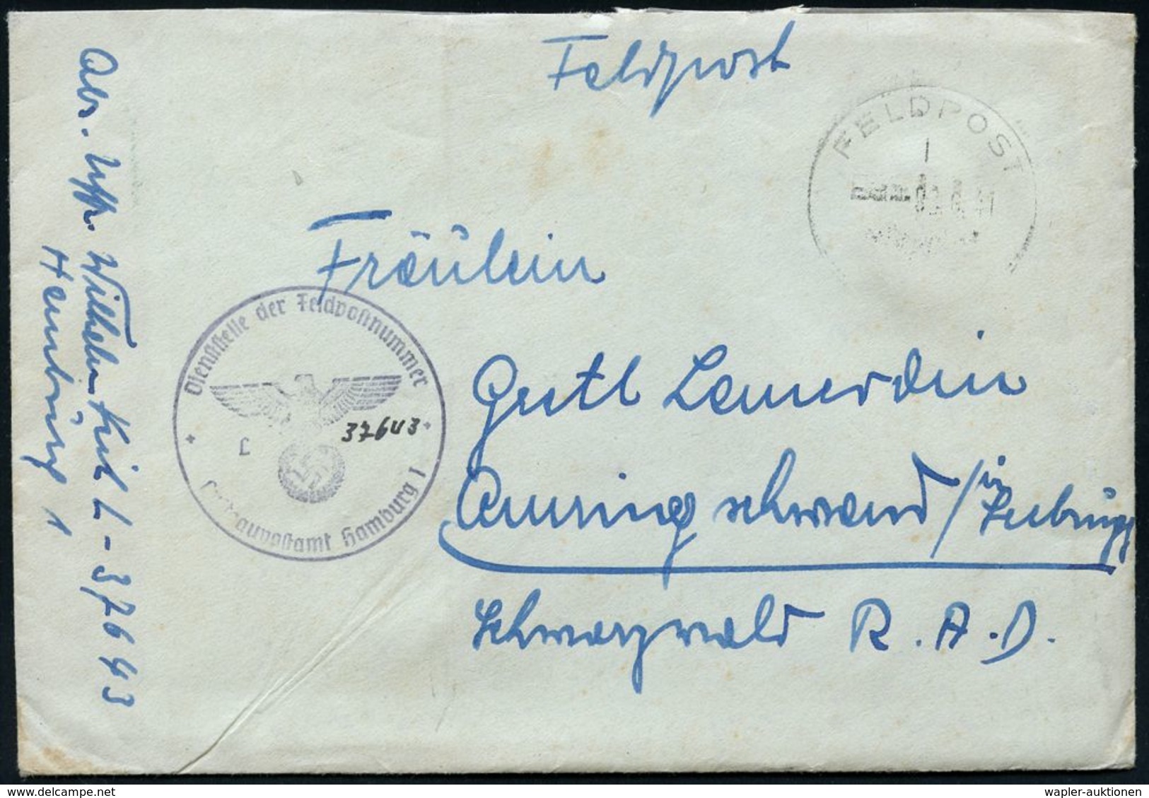 LUFTWAFFE 1939-45 / LUFTFELDPOST II.WK : DEUTSCHES REICH 1941 (Apr./Dez.) 4 Verschiedene Briefstempel: L 26700, 1x Aptie - Flugzeuge