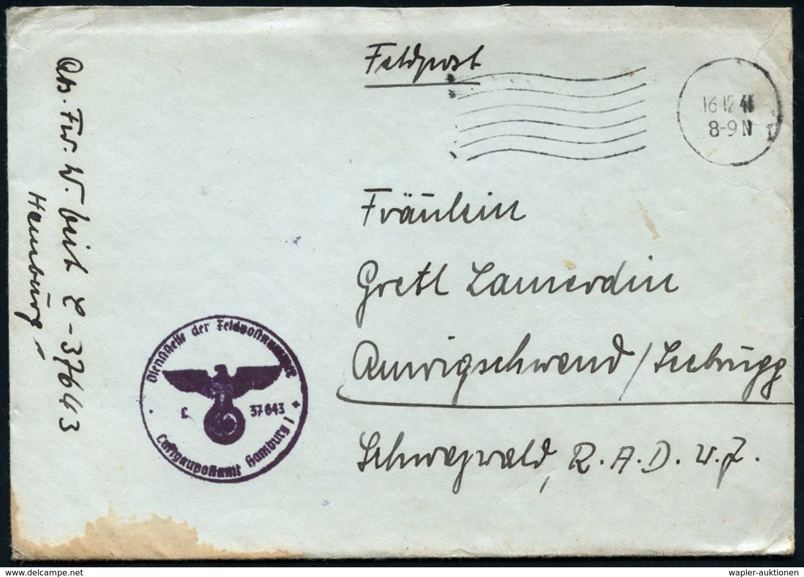 LUFTWAFFE 1939-45 / LUFTFELDPOST II.WK : DEUTSCHES REICH 1941 (Apr./Dez.) 4 Verschiedene Briefstempel: L 26700, 1x Aptie - Flugzeuge