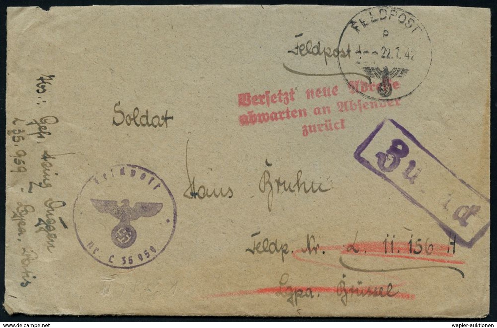 LUFTWAFFE 1939-45 / LUFTFELDPOST II.WK : DEUTSCHES REICH 1942/44 3 Verschiedene Briefstempel Fp.-Nr.: L 36959 Bzw. L 395 - Aerei