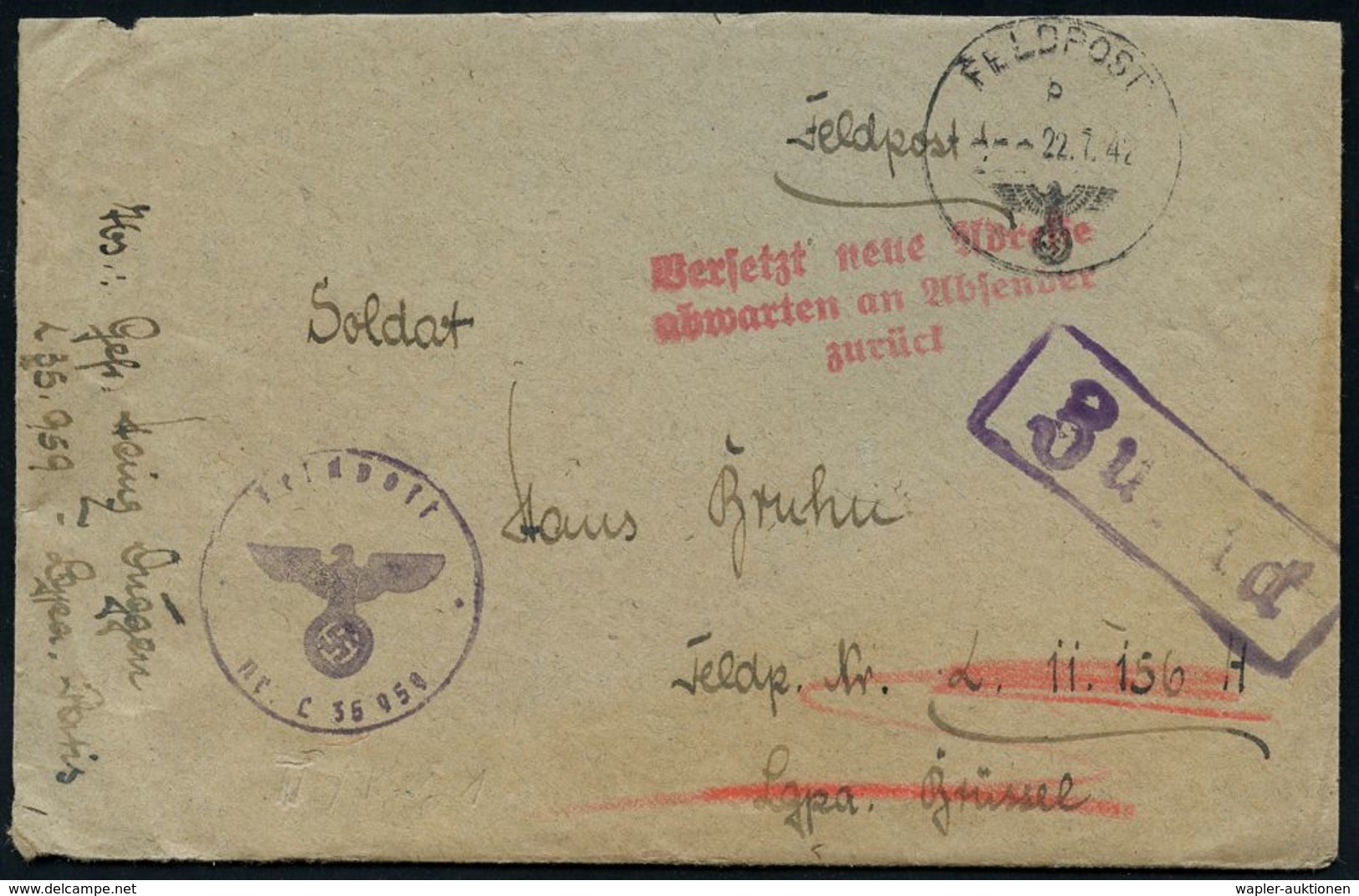 LUFTWAFFE 1939-45 / LUFTFELDPOST II.WK : DEUTSCHES REICH 1942/44 3 Verschiedene Briefstempel Fp.-Nr.: L 36959 Bzw. L 395 - Avions