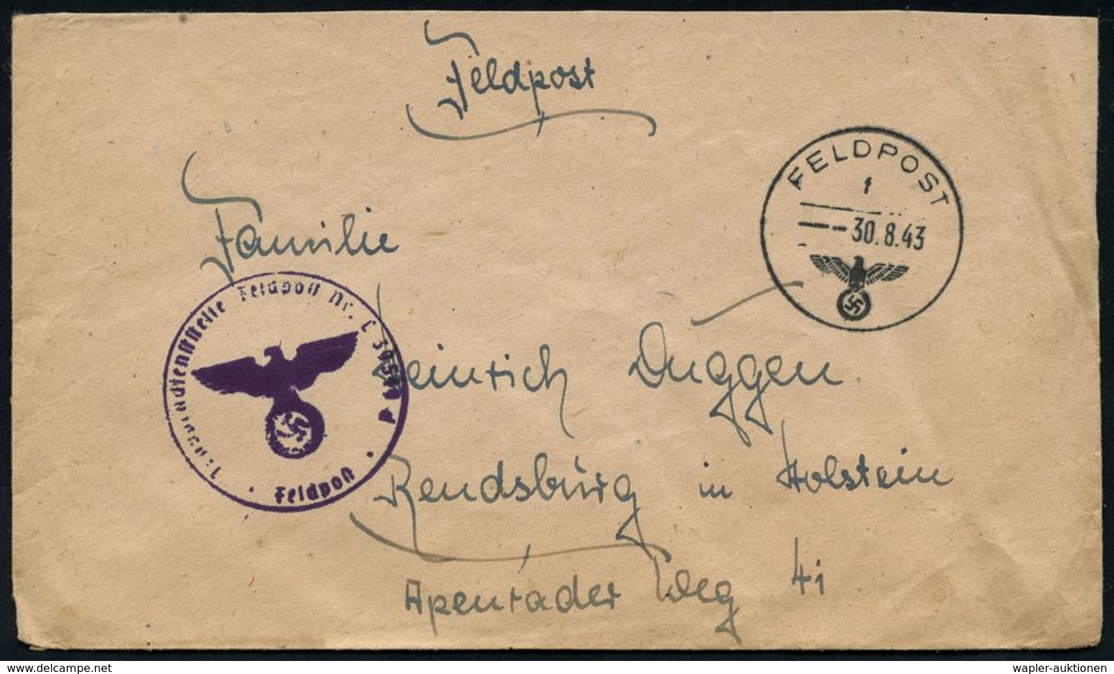 LUFTWAFFE 1939-45 / LUFTFELDPOST II.WK : DEUTSCHES REICH 1942/44 3 Verschiedene Briefstempel Fp.-Nr.: L 36959 Bzw. L 395 - Avions