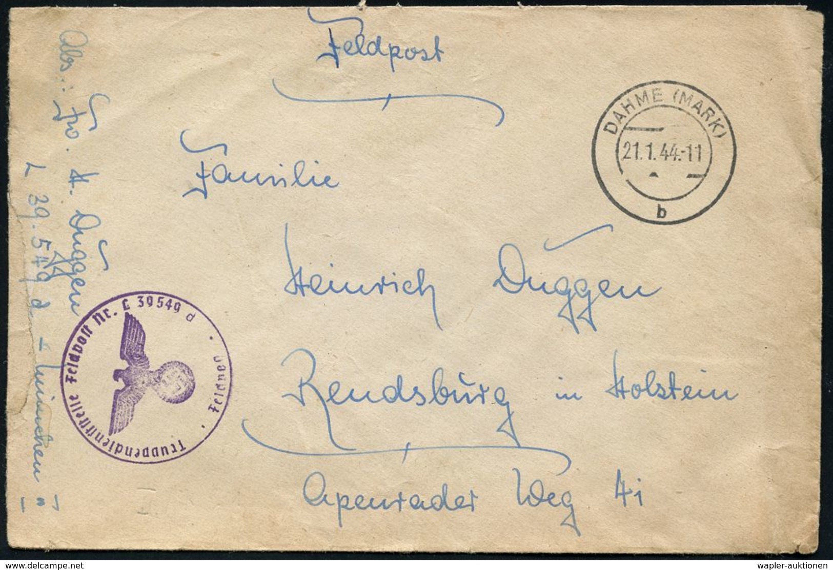 LUFTWAFFE 1939-45 / LUFTFELDPOST II.WK : DEUTSCHES REICH 1942/44 3 Verschiedene Briefstempel Fp.-Nr.: L 36959 Bzw. L 395 - Aerei