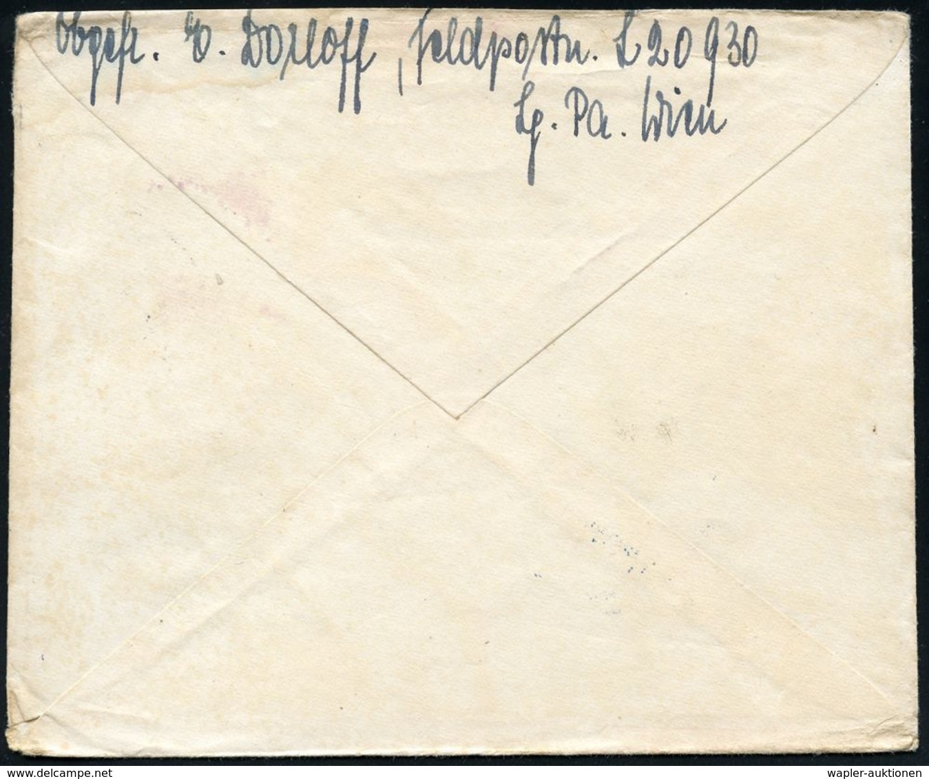 LUFTWAFFE 1939-45 / LUFTFELDPOST II.WK : DEUTSCHES REICH 1942 (13.7.) Blauer Briefstempel: Dienststelle Der Einheit L 08 - Avions