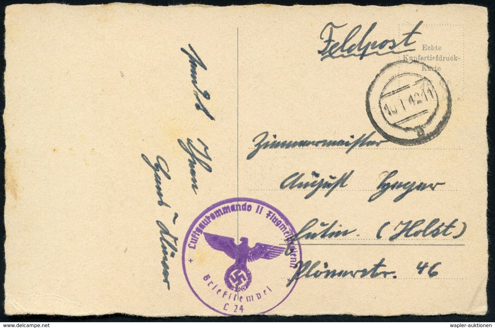 LUFTWAFFE 1939-45 / LUFTFELDPOST II.WK : GENERALGOUVERNEMENT 1942 (10.1.) Stummer, Ehem. Polnischer 2K-Steg = Tarnstempe - Avions