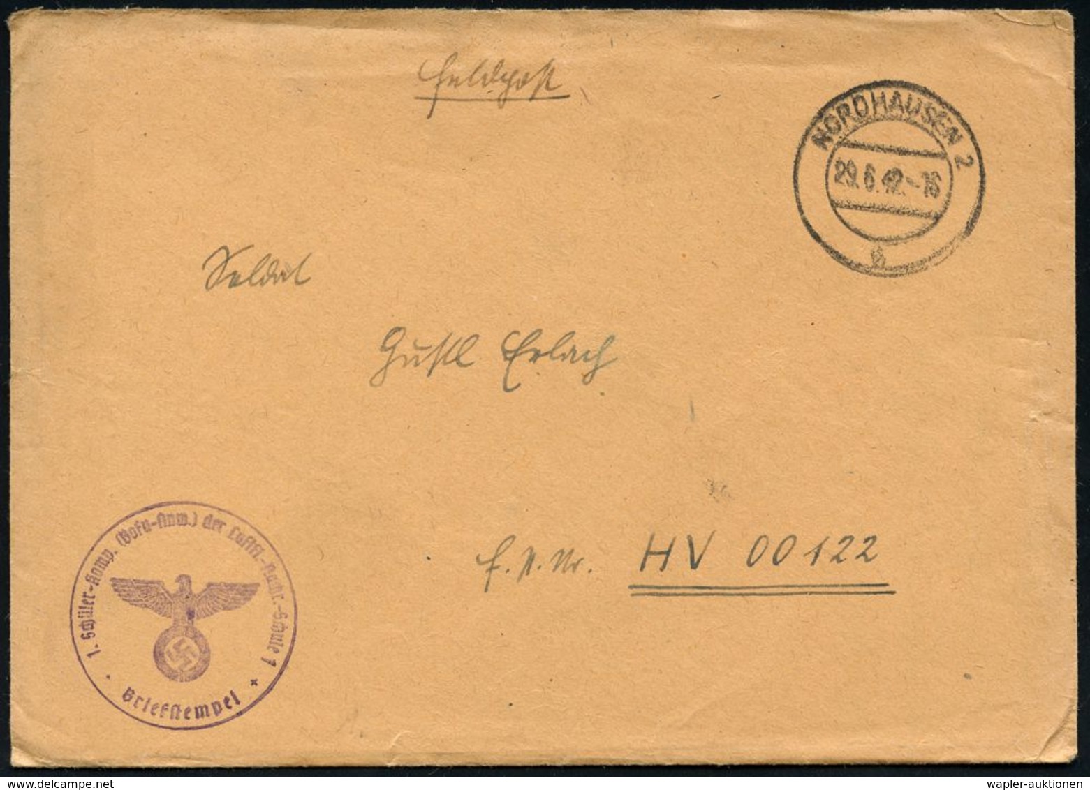 LUFTWAFFEN-FLUGSCHULEN & AKADEMIEN : NORDHAUSEN 2/ O 1942/43 3x 2K-Steg + 3 Verschiedene, Viol. 1K-Hdn: Luftflotten-Nach - Avions