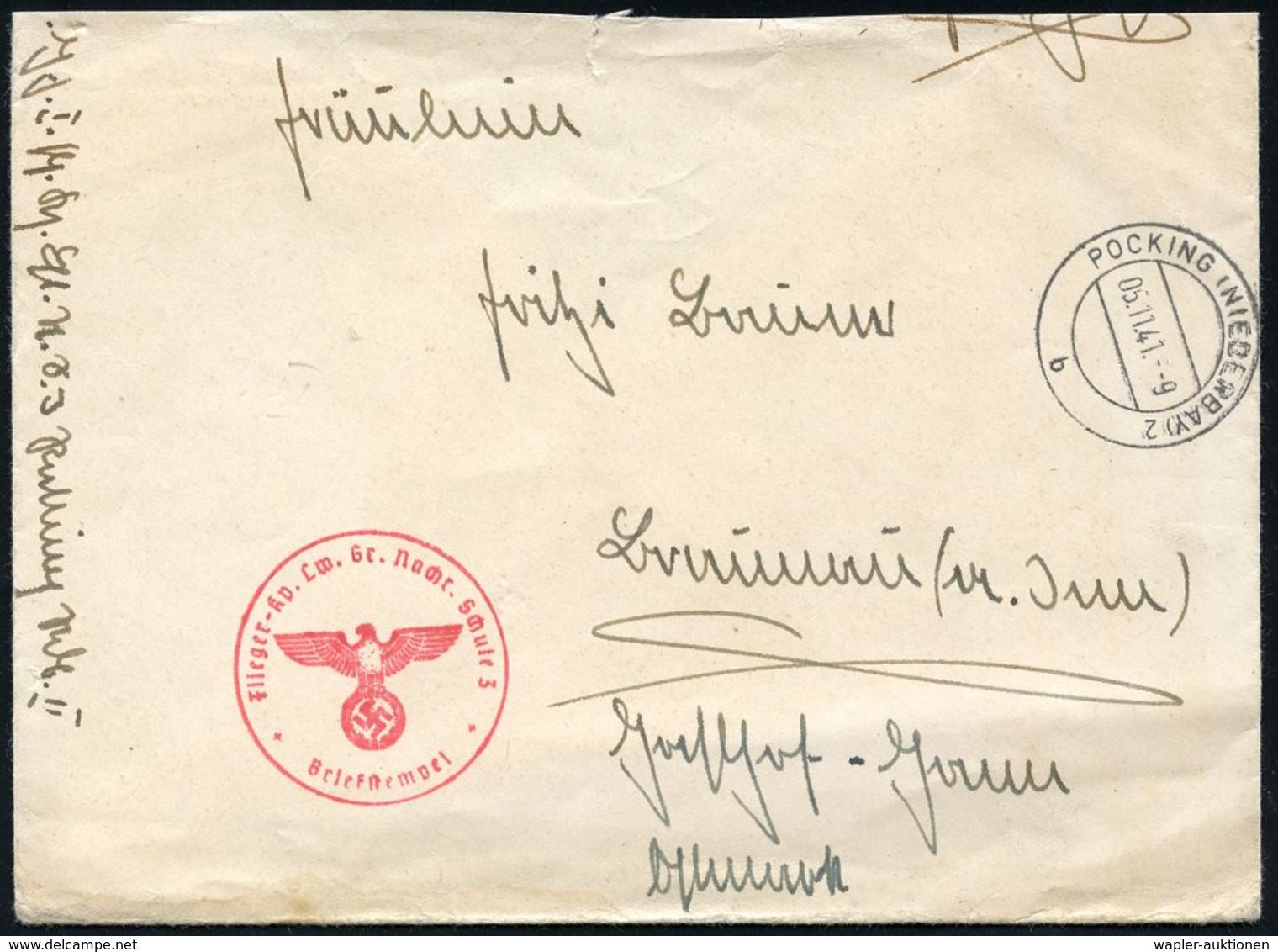 LUFTWAFFEN-FLUGSCHULEN & AKADEMIEN : POCKING (NIEDERBAY) 2/ C #bzw.# B 1941/43 3 Verschiedene Briefstempel Der Luftnachr - Aerei