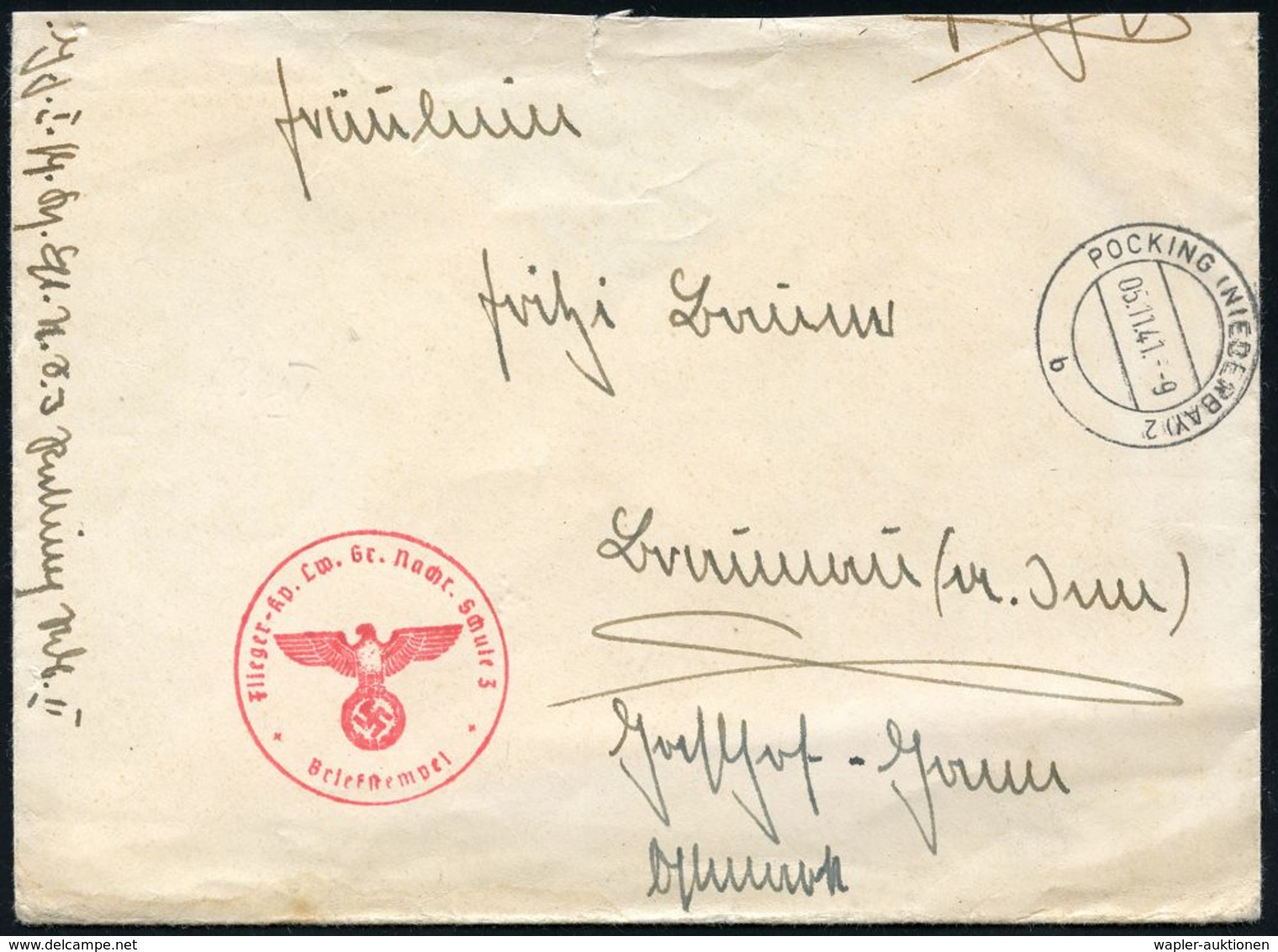 LUFTWAFFEN-FLUGSCHULEN & AKADEMIEN : POCKING (NIEDERBAY) 2/ C #bzw.# B 1941/43 3 Verschiedene Briefstempel Der Luftnachr - Avions