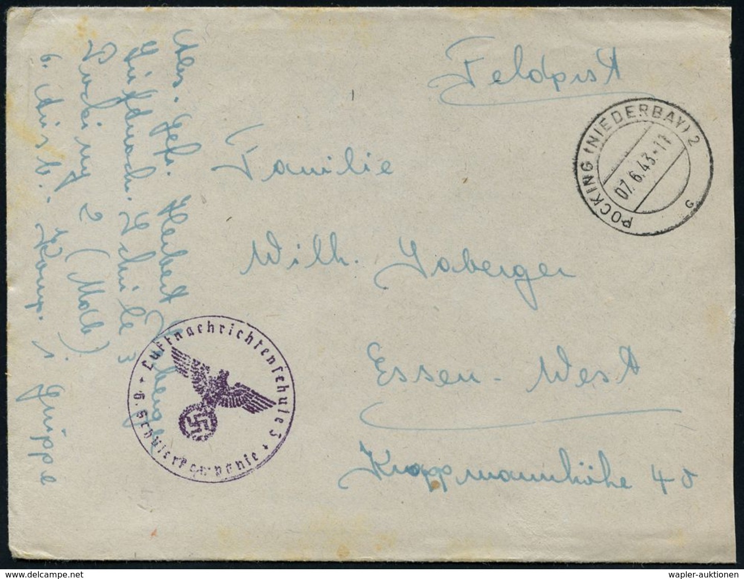 LUFTWAFFEN-FLUGSCHULEN & AKADEMIEN : POCKING (NIEDERBAY) 2/ C #bzw.# B 1941/43 3 Verschiedene Briefstempel Der Luftnachr - Flugzeuge