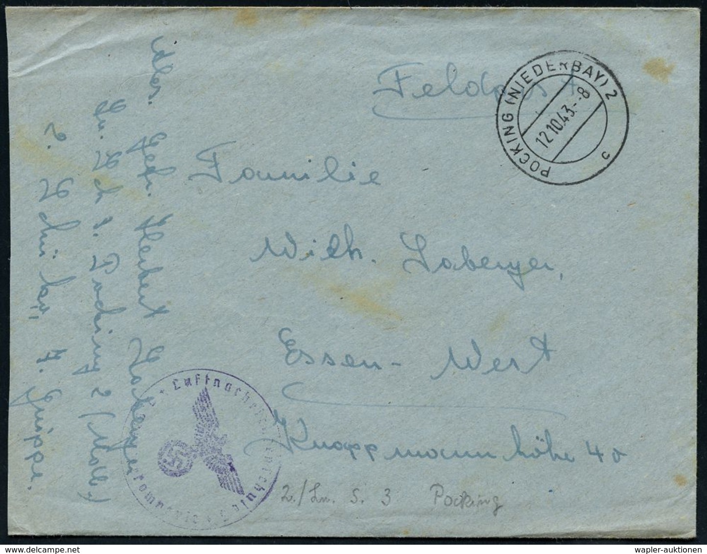 LUFTWAFFEN-FLUGSCHULEN & AKADEMIEN : POCKING (NIEDERBAY) 2/ C #bzw.# B 1941/43 3 Verschiedene Briefstempel Der Luftnachr - Avions