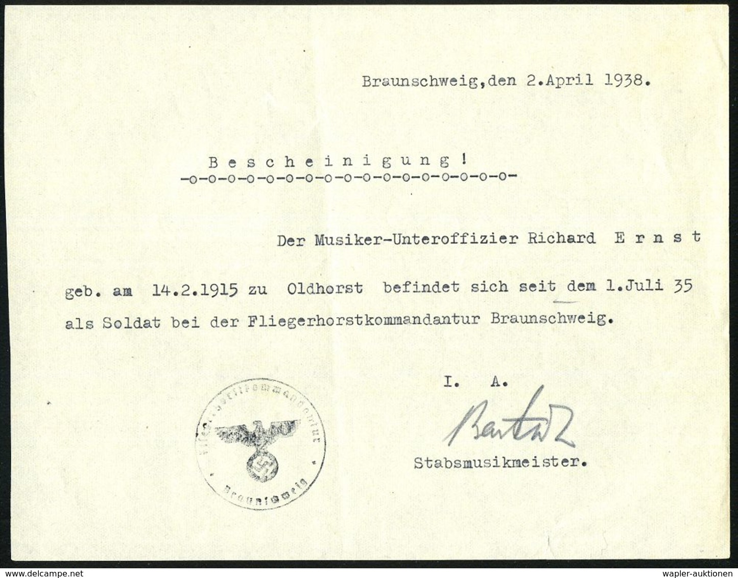 FLIEGERHORST / MILITÄRFLUGHAFEN : Braunschweig 1938 (2.4.) Schw.-viol. 1K-HdN: Fliegerhorstkommandantur/ Braunschweig Au - Flugzeuge