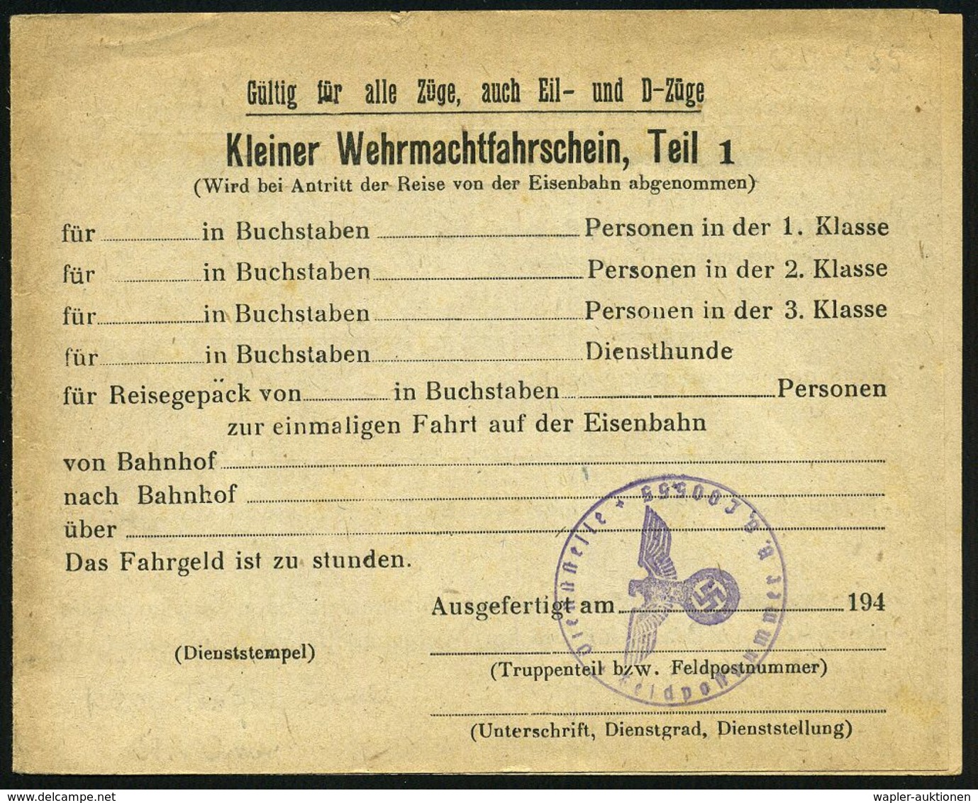 FLIEGERHORST / MILITÄRFLUGHAFEN : DEUTSCHES REICH 1942 (ca.) Viol. 1K-HdN: ..Feldpostnummer B. G. L 00555 = Kommando Flu - Airplanes