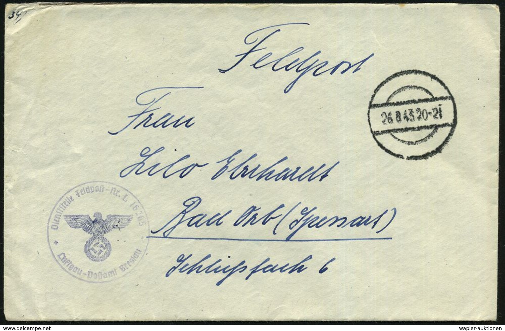 FLIEGERHORST / MILITÄRFLUGHAFEN : DEUTSCHES REICH /  UKRAINE 1943 (26.8.) Stummer 1K-Steg = Tarnstempel (Breslau ?) + Vi - Flugzeuge