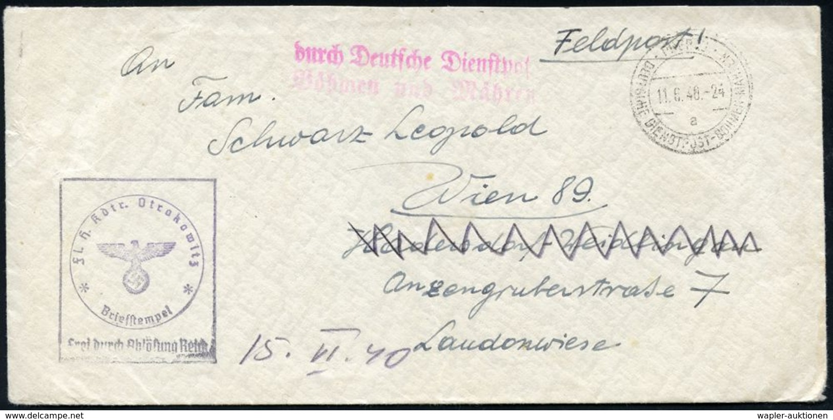 FLIEGERHORST / MILITÄRFLUGHAFEN : BÖHMEN &MÄHREN 1940 (11.6.) 2K-Steg: PRERAU/a/DDP BÖHMEN - MÄHREN + Roter 2L: Durch De - Avions