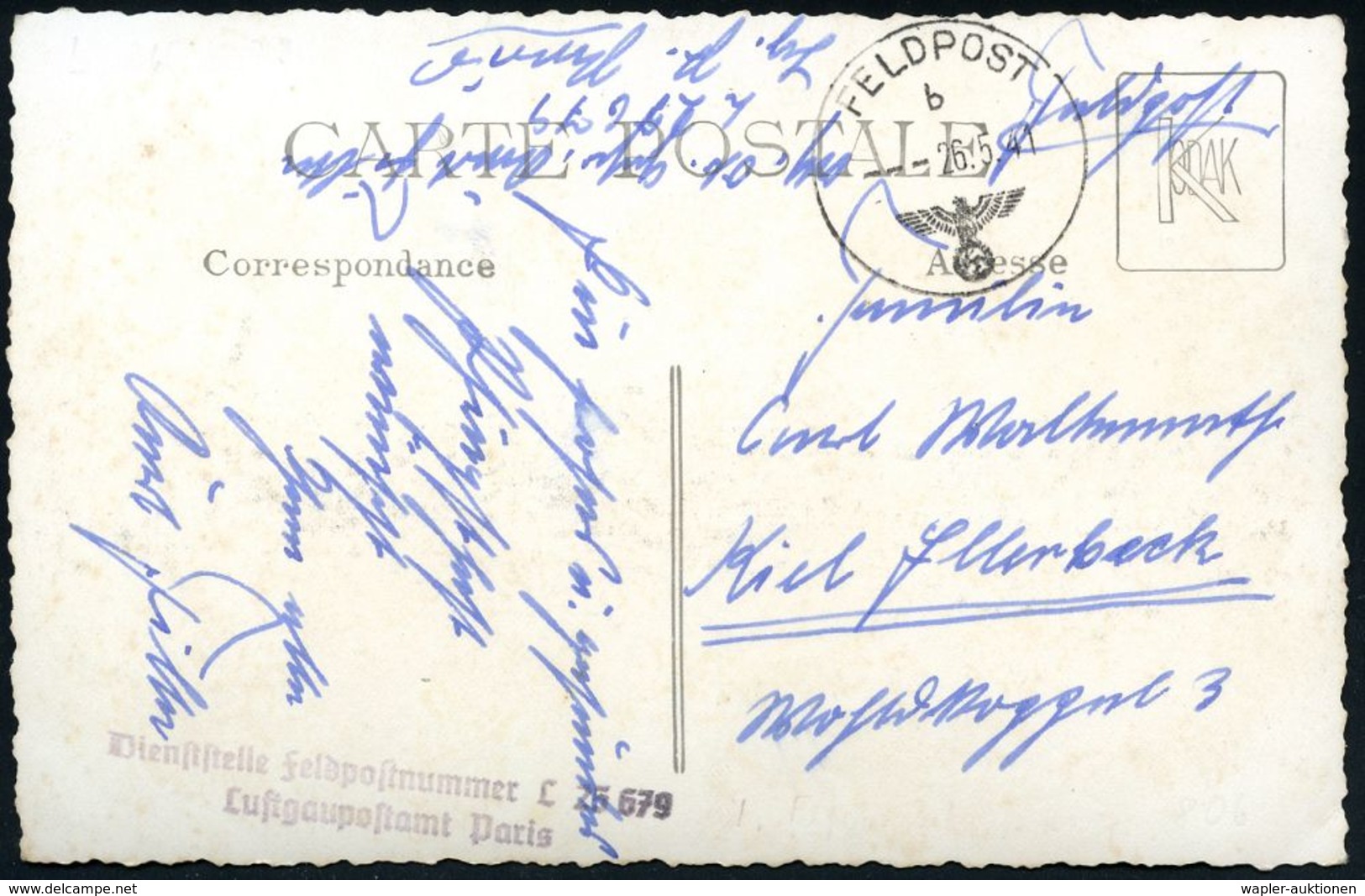 FLIEGERHORST / MILITÄRFLUGHAFEN : DT.BES.FRANKREICH 1941 (26.5.) 1K: FELDPOST/b/--- + Viol. 2L: Fp.-Nr. L 25 679/ Luftga - Airplanes