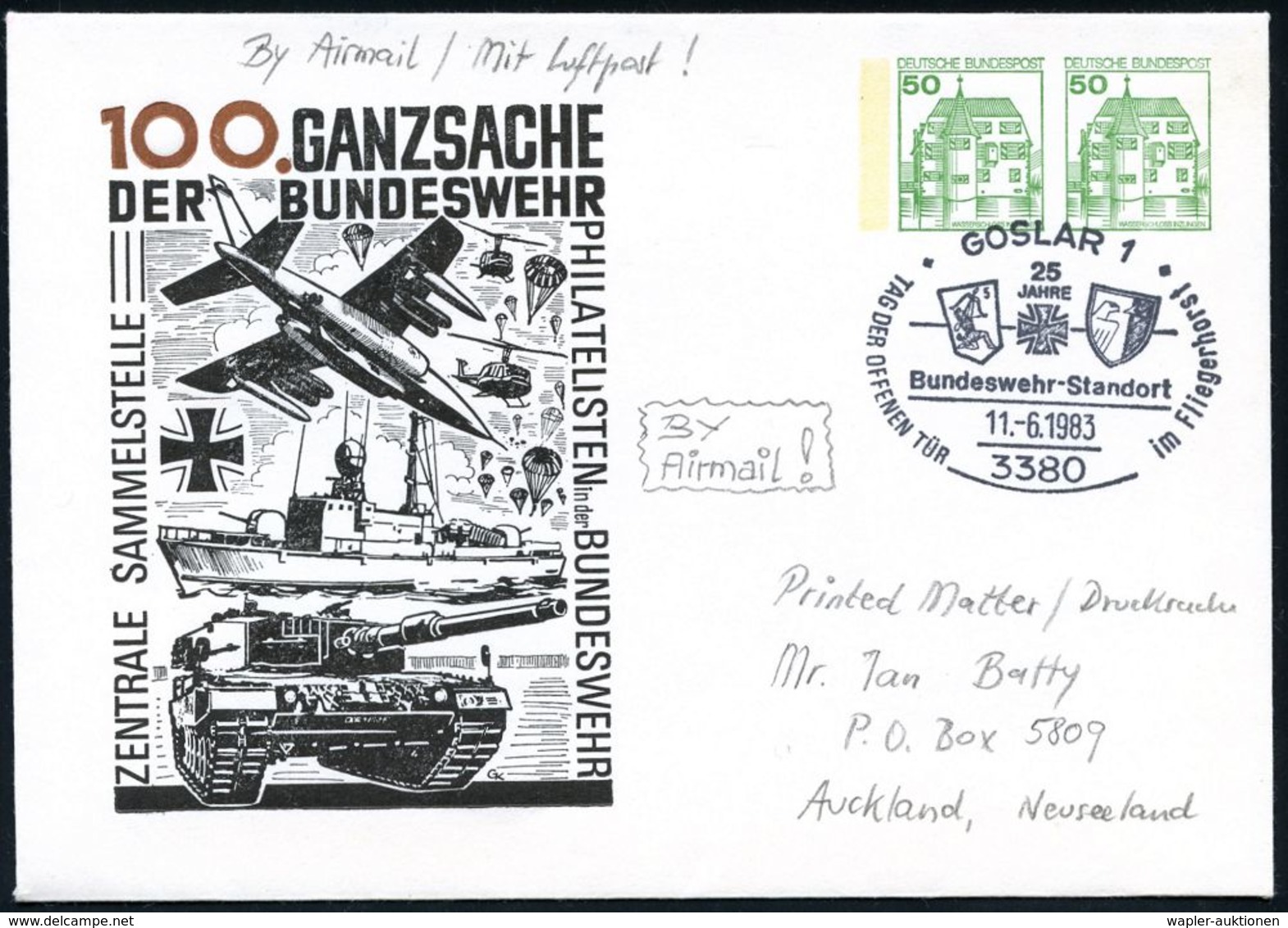 FALLSCHIRM-THEMATIK / FALLSCHIRMSPORT : 3380 GOSLAR 1/ 25 JAHRE/ Bundeswehr-Standort.. 1983 (11.6.) SSt Auf Passendem PU - Parachutisme