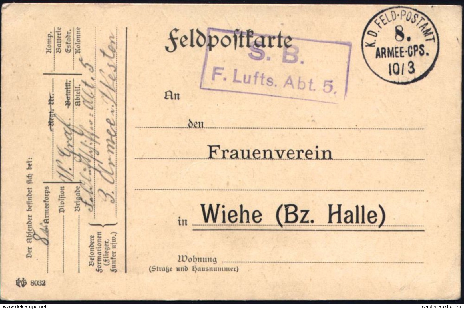 LUFTFELDPOST 1914-18 LUFTSCHIFFE & LUFTSCHIFFER-EINHEITEN : DEUTSCHES REICH 1915 (10.3.) 1K: K.D. FELDPOSTAMT/8./Armee-C - Zeppelin