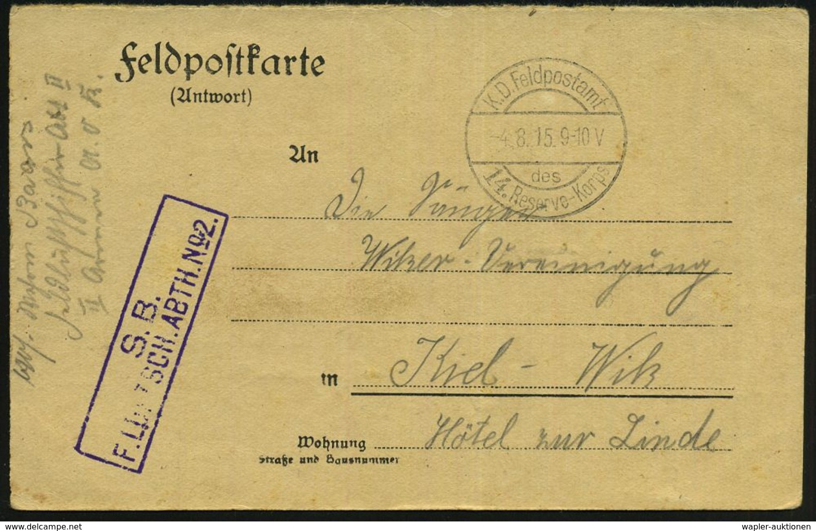 LUFTFELDPOST 1914-18 LUFTSCHIFFE & LUFTSCHIFFER-EINHEITEN : DEUTSCHES REICH 1915 (4.8.) 1K-Brücke: K. D. Feldpostamt/des - Zeppelins
