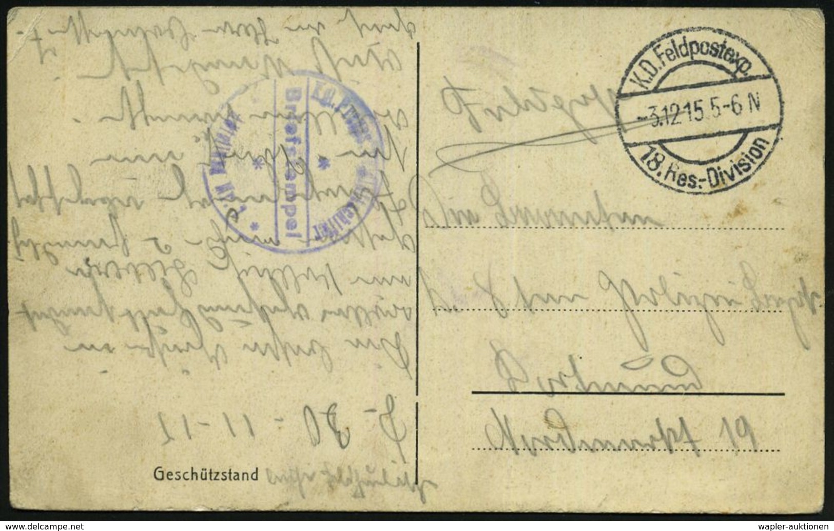 LUFTFELDPOST 1914-18 LUFTSCHIFFE & LUFTSCHIFFER-EINHEITEN : DEUTSCHES REICH 1915 (3.12.) 1K-Brücke: K. D. Feldpostexp./  - Zeppelin