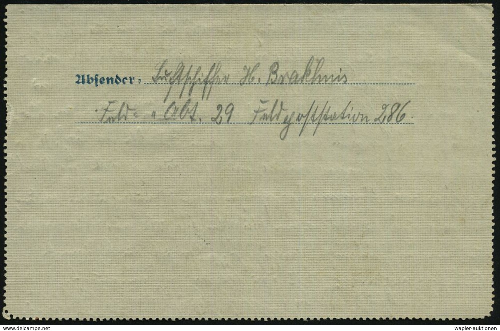 LUFTFELDPOST 1914-18 LUFTSCHIFFE & LUFTSCHIFFER-EINHEITEN : DEUTSCHES REICH 1916 (25.11.) 1K-Brücke: K. D. Feldpostamt/a - Zeppeline